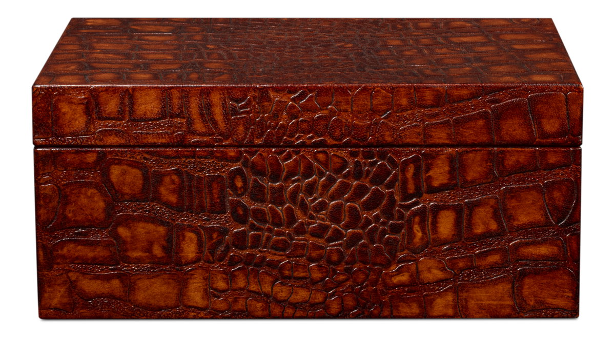 Norton Leather Tray  Croco Leather  Tan, by Sarreid, 1'6" length x 2' width x 2" height View 2
