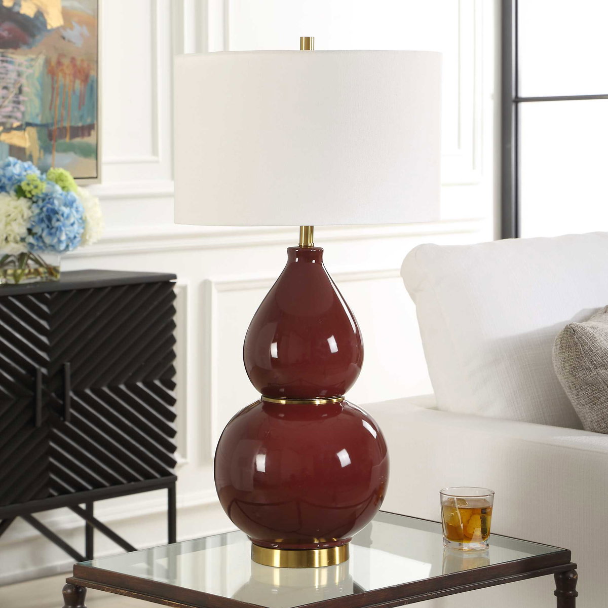 Gourd Burgundy Table Lamp, by Uttermost, 16" width x 30.5" height x 16" depth View 3