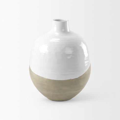 Amos  White and Dark Beige Color Blocked Ceramic Floor Vase