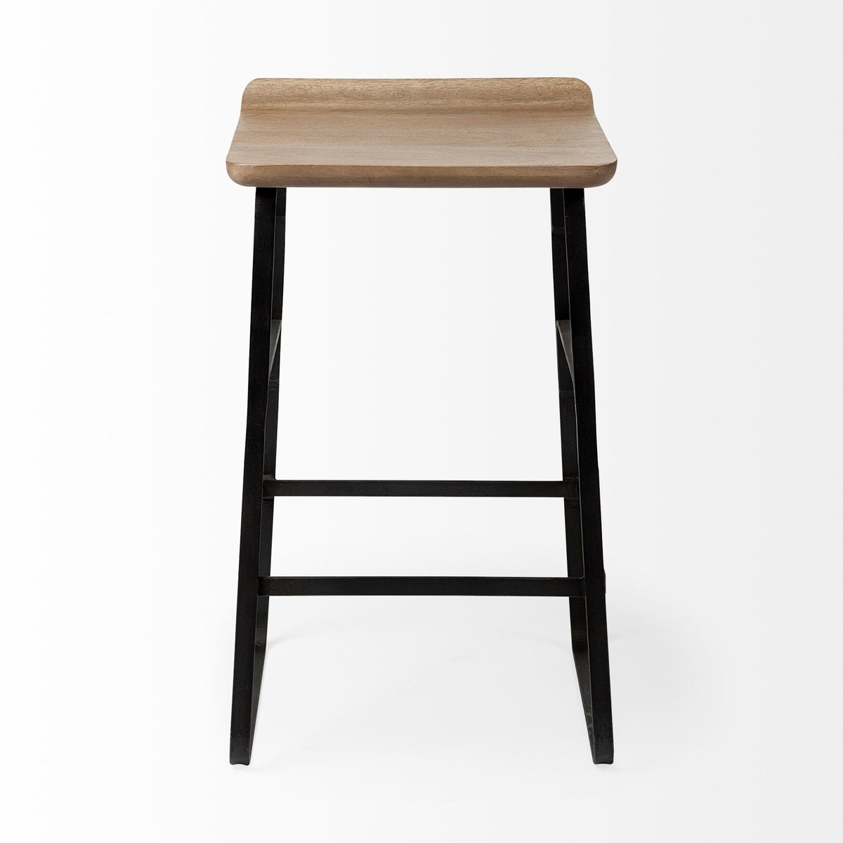 Conan Low Back 25in Seat Counter Stool | Brown Wood with Black Metal, Counter & Bar Stool by Mercana, 15" length x 15" width x 25" height View 6