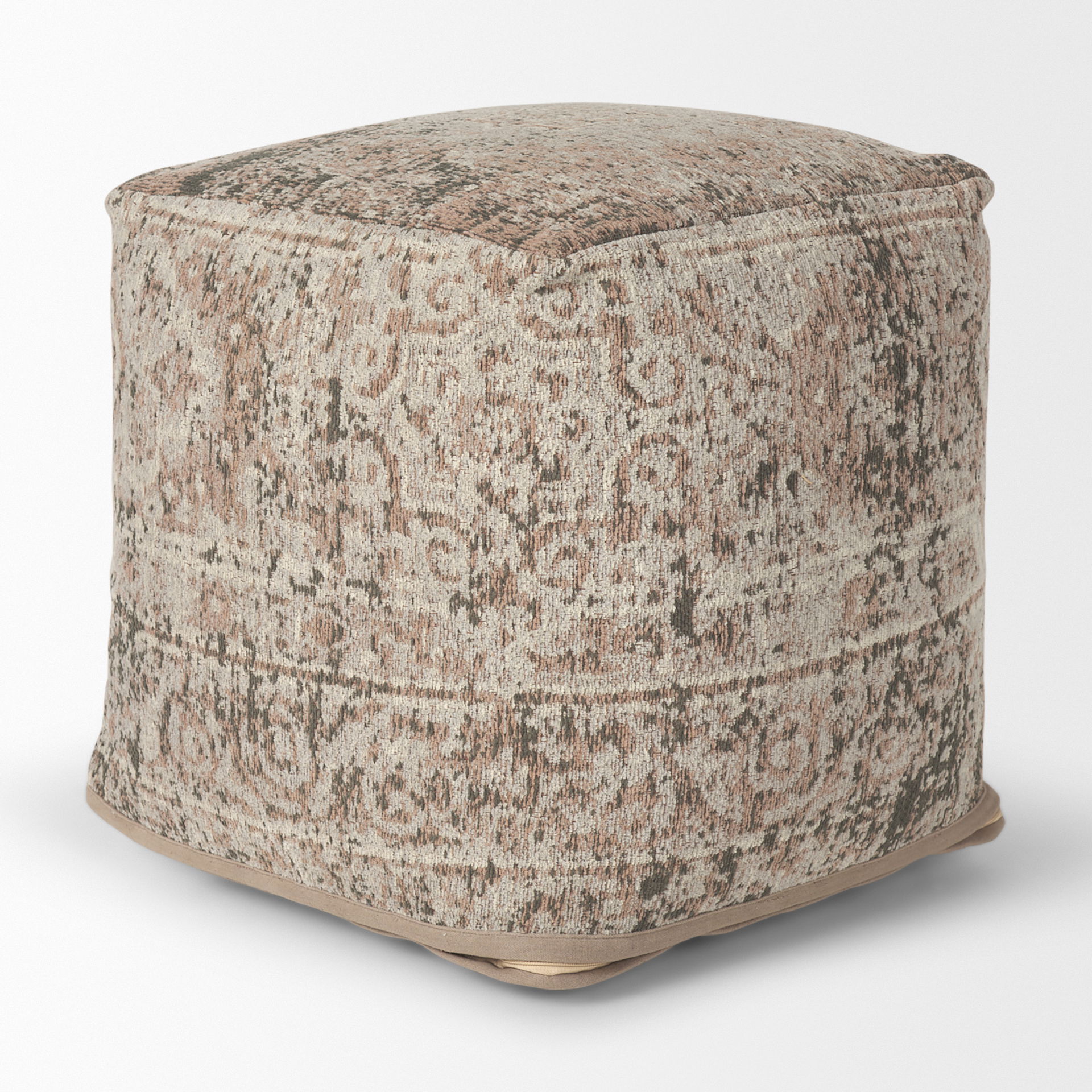 Khloe Small Taupe Pouf, Ottoman by Mercana, 18" length x 18" width x 18" height View 6
