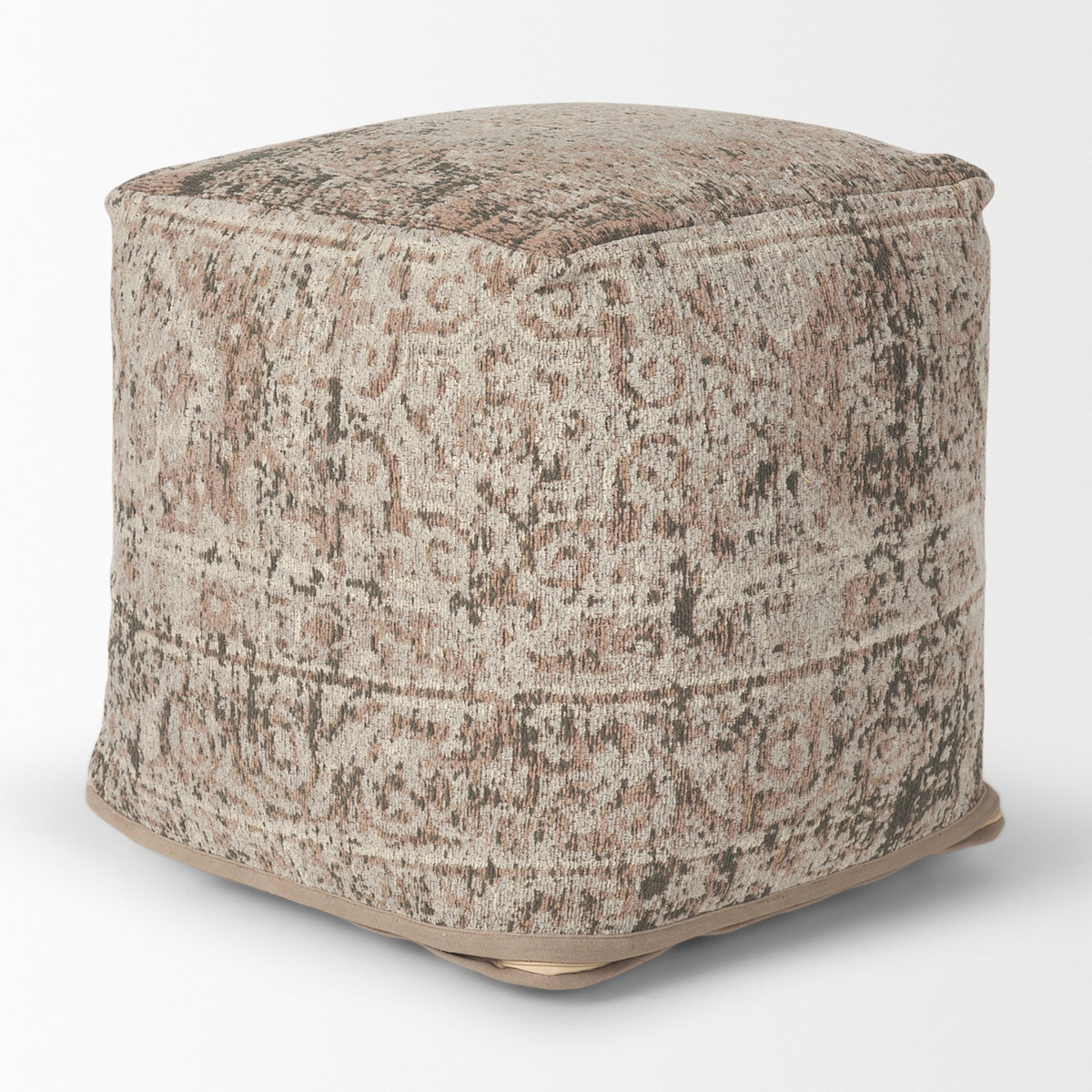 Khloe Small Taupe Pouf, Ottoman by Mercana, 18" length x 18" width x 18" height View 6