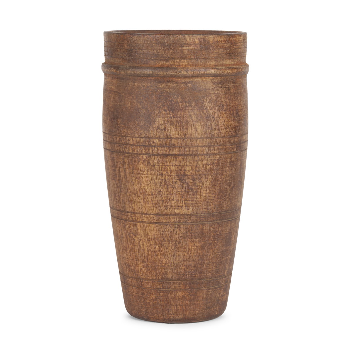 Porta Large Medium Brown Reclaimed Wooden Pot, Vase by Mercana, 5.5" length x 5.5" width x 11" height View 1