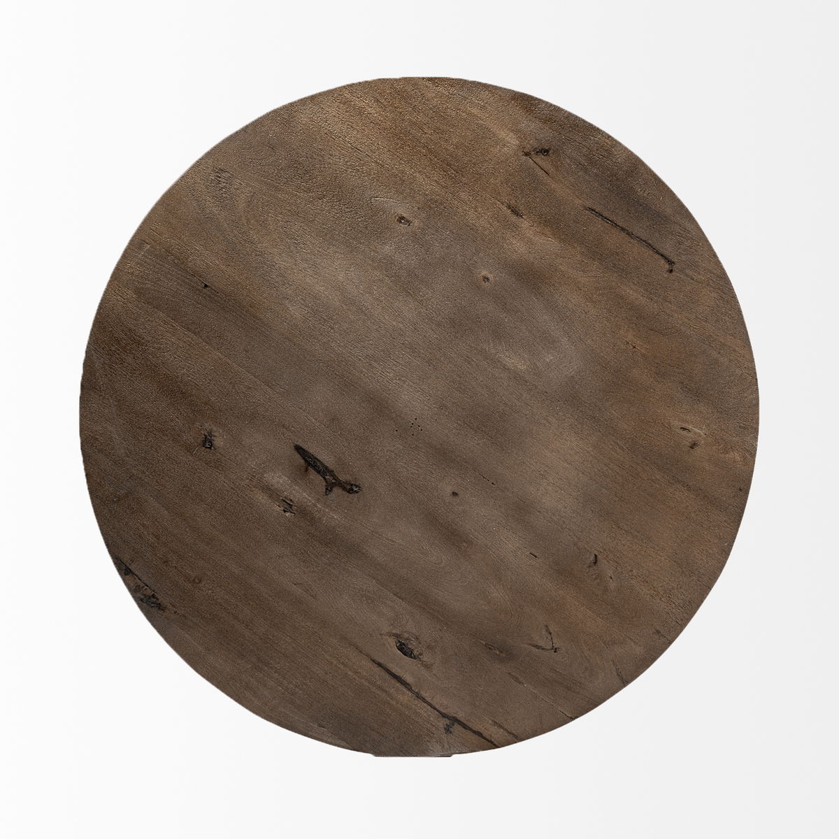 Triumph 40' Round Brown Solid Wood Top Black Metal Base Coffee Table, by Mercana, 40" length x 40" width x 16" height View 5