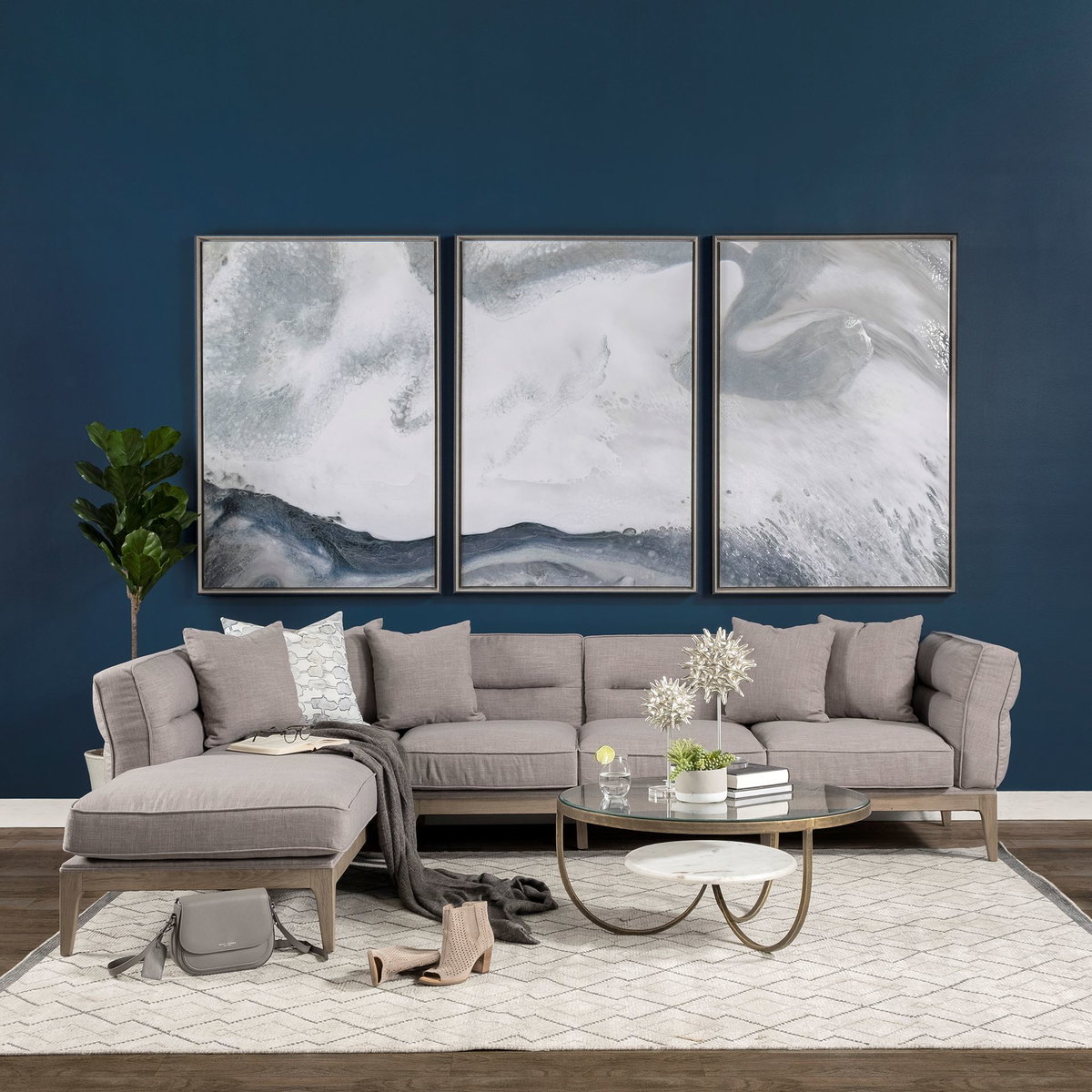 Reinhardt 36' Round Glass Top Marble Shelf Gold Metal Base Coffee Table, by Mercana, 36" length x 36" width x 16" height View 2