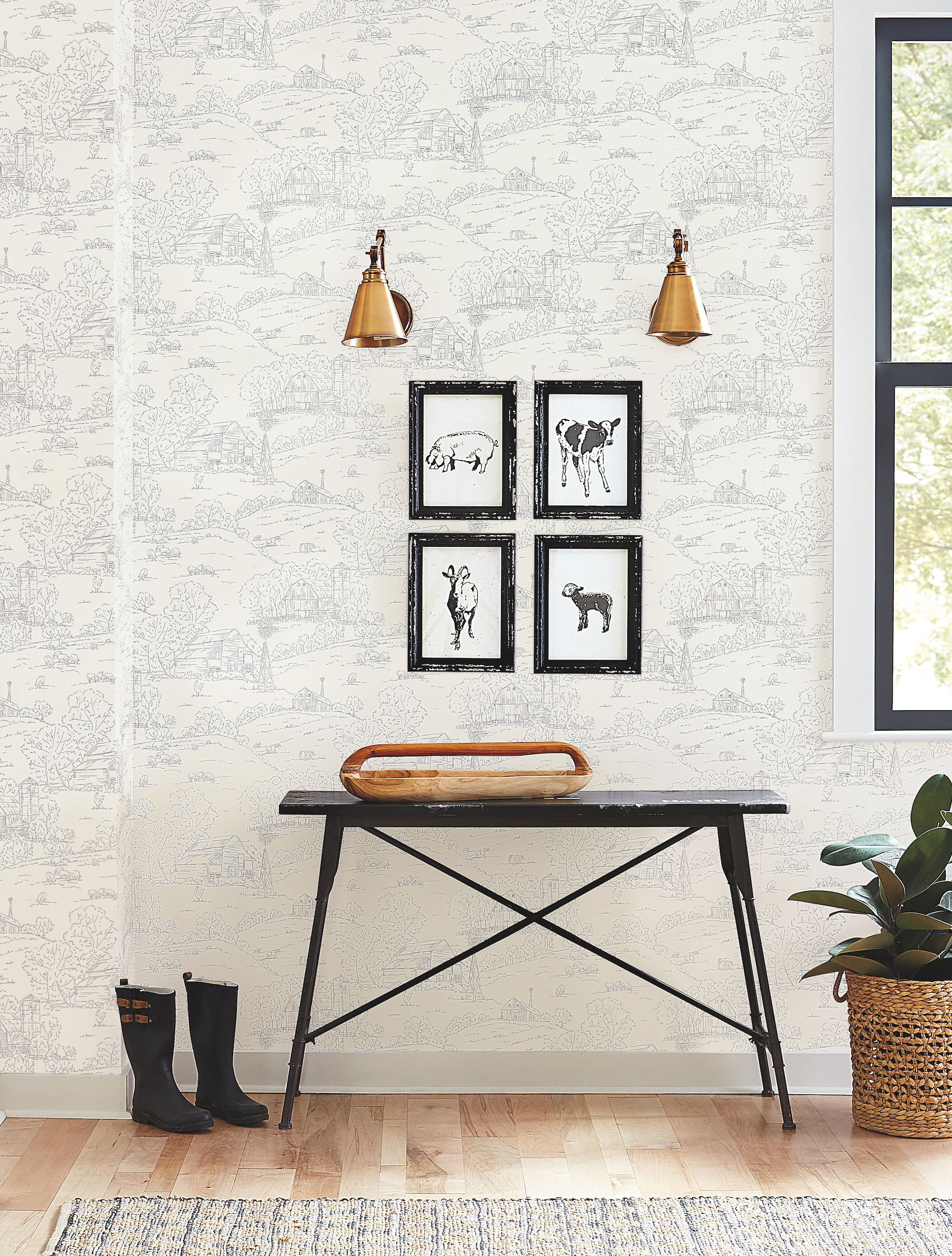 Pasture Toile Beige & Grey Wallpaper large image 