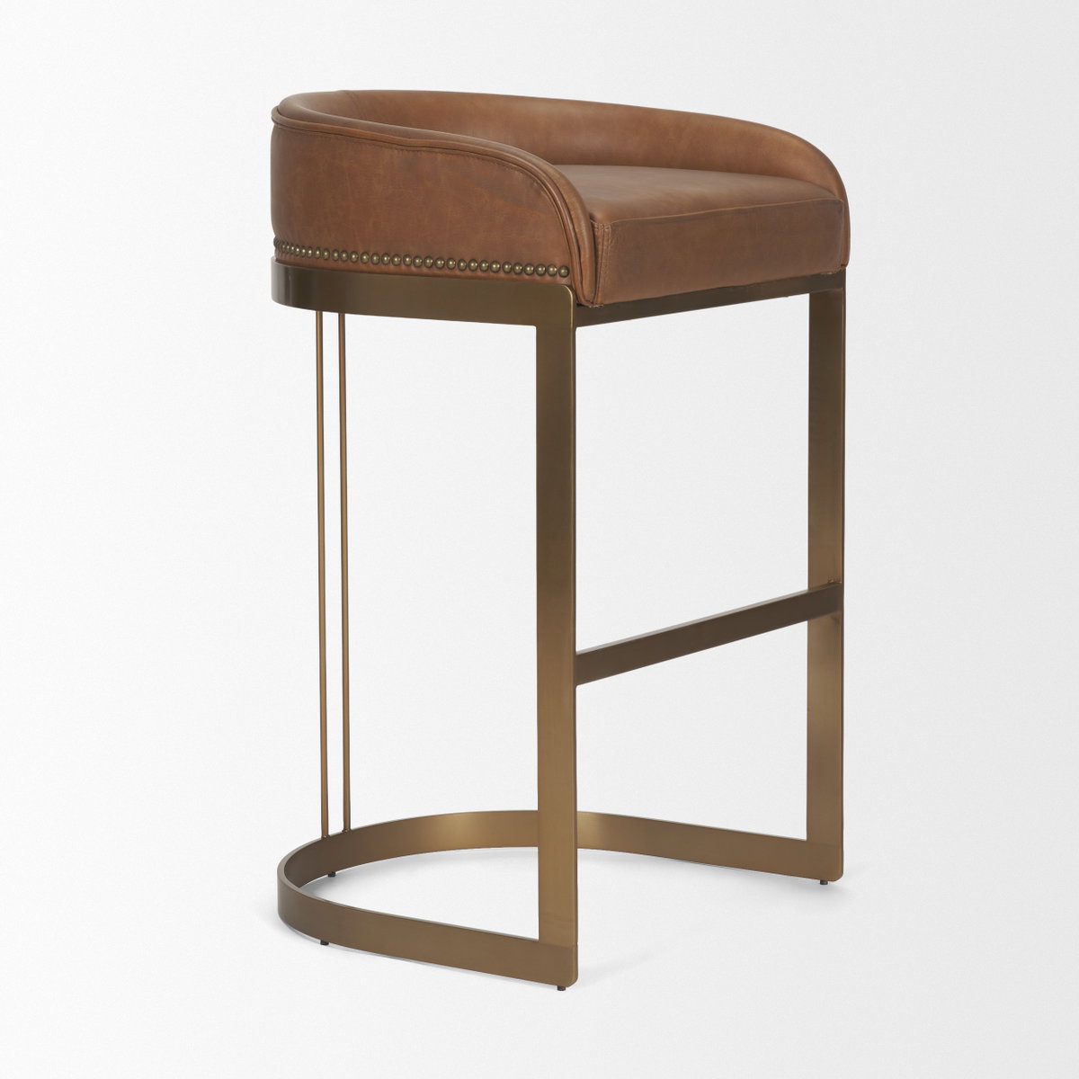 Hollyfield Low Back 28.75in Seat Bar Stool | Cognac Brown Leather, Counter & Bar Stool by Mercana, 20.5" length x 19.7" width x 32.7" height View 7