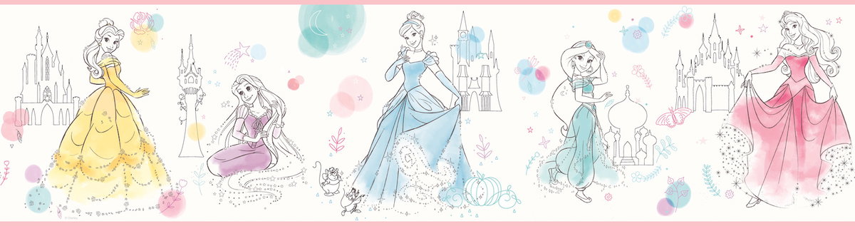 Disney Princess Pretty Elegant Blue & Green Border, Wallpaper by York Wall, 9' length x 9" width x 0.02" depth