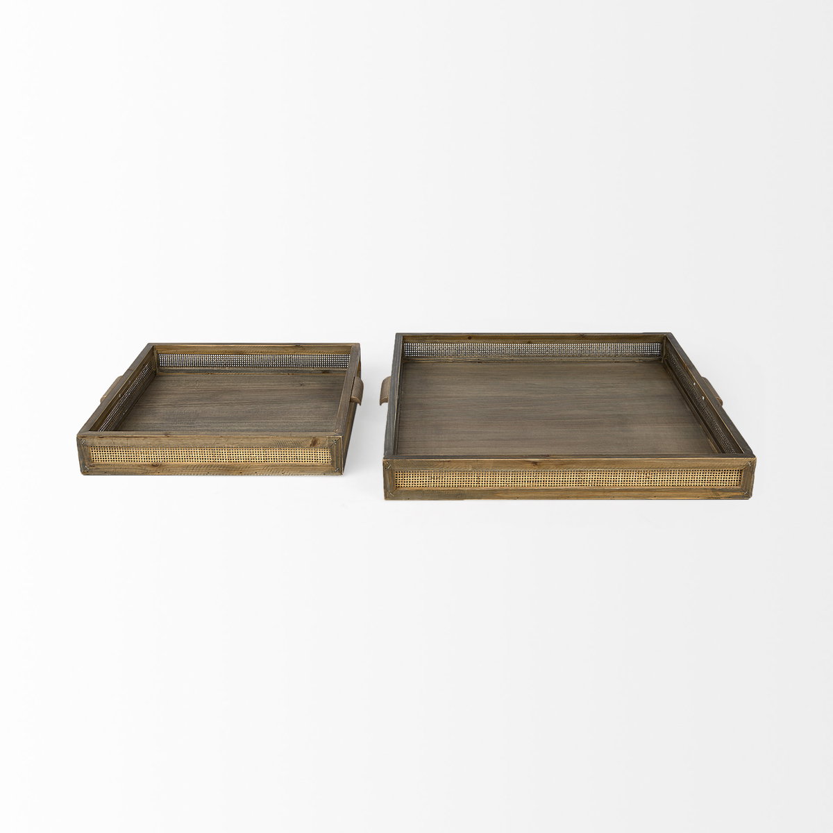 Sonny 23.6L x 23.6W x 2.0H Set of Two Brown Wood and Wicker Square Trays, Decorative Tray by Mercana, 23.62" length x 23.62" width x 2.9" height View 4
