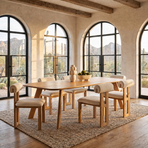 Welborn 84"L x 42"W Rectangular Dining Table | Modern | Light Brown Wood | Seats 8
