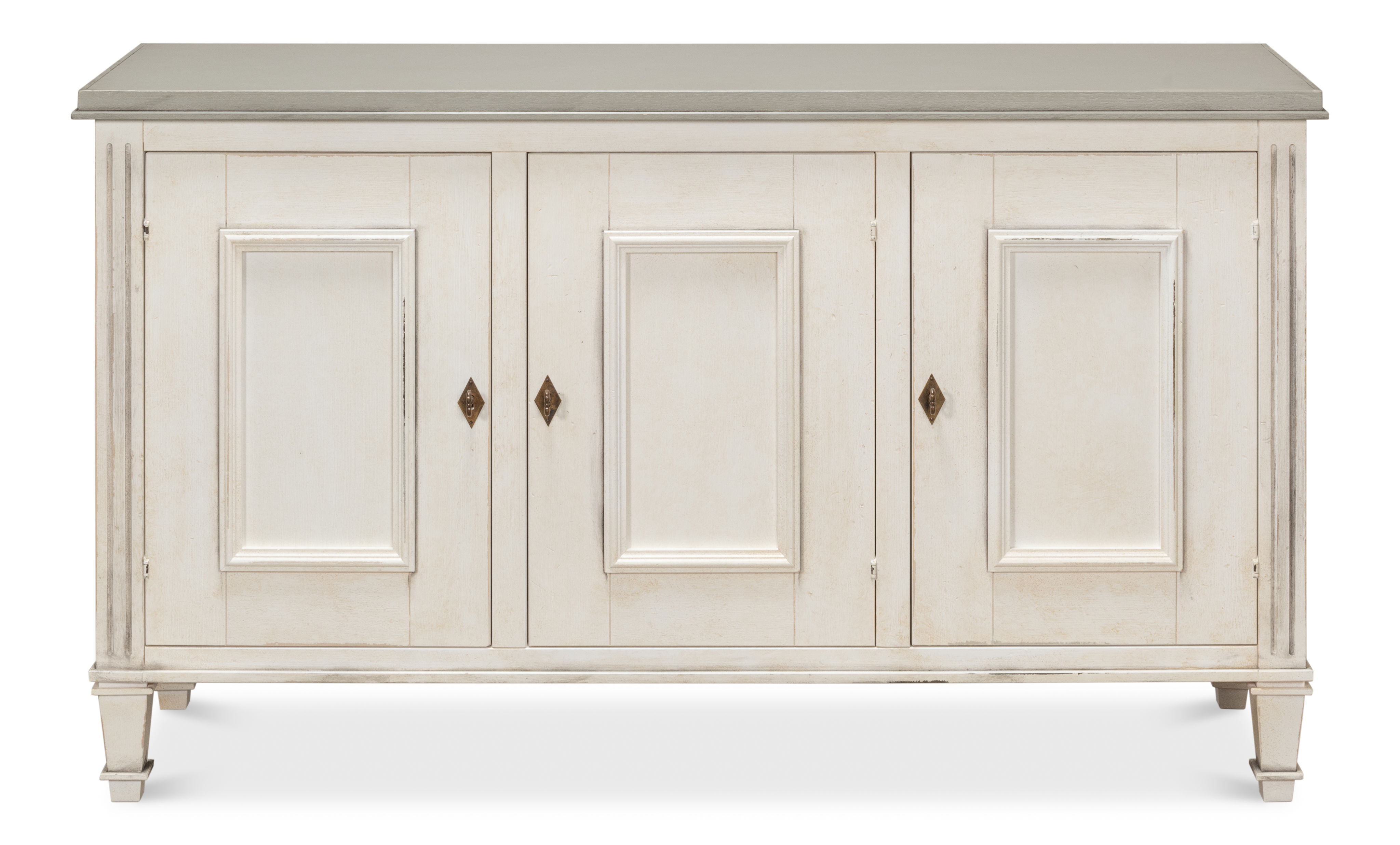 Louis Xvi Buffet,White/White,Gray Quartz, Cabinets & Sideboard by Sarreid, 60" length x 18" width x 34" height View 2