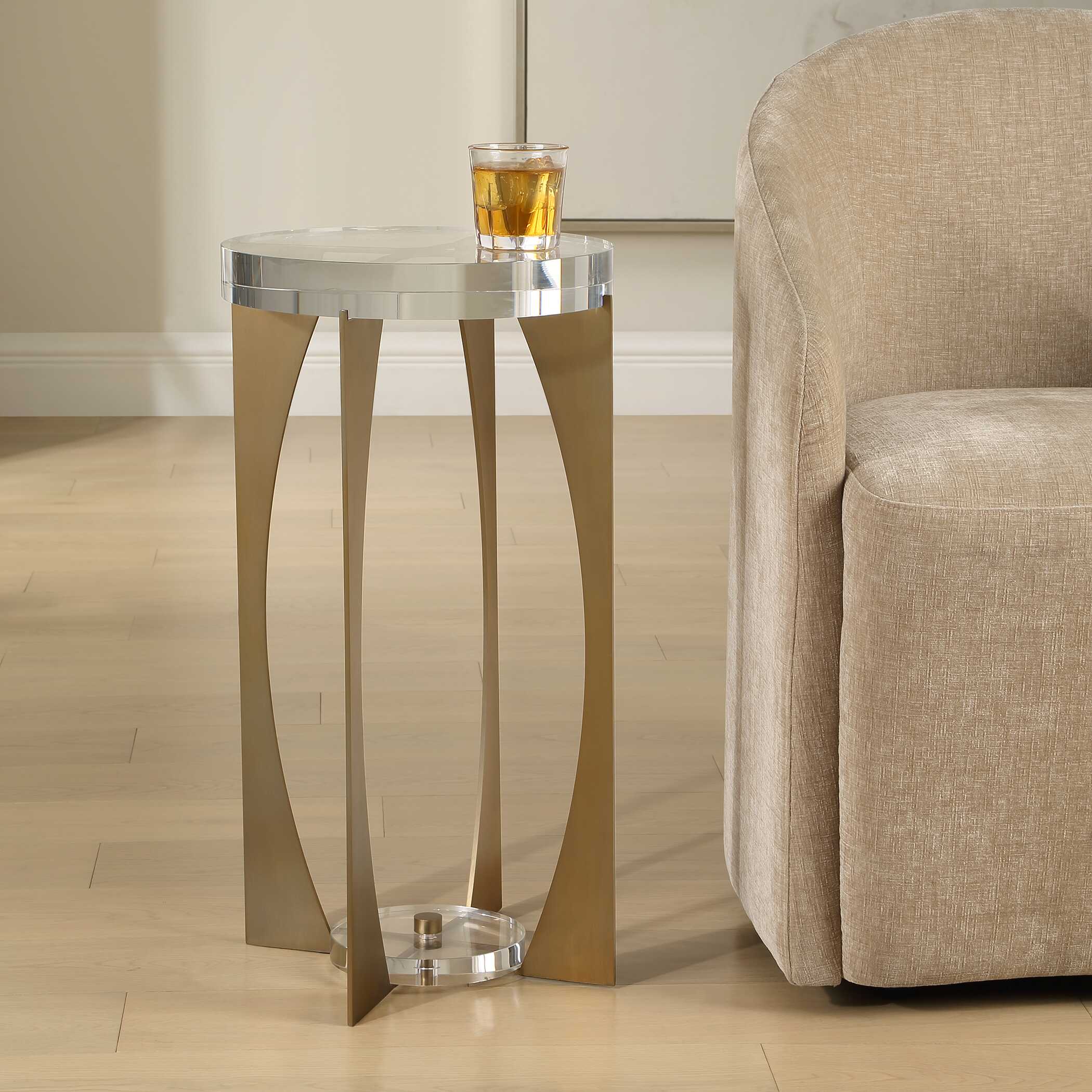 Kolkata Brass Accent Table, Furniture by Uttermost, 13.75" width x 24" height x 13.75" depth View 3