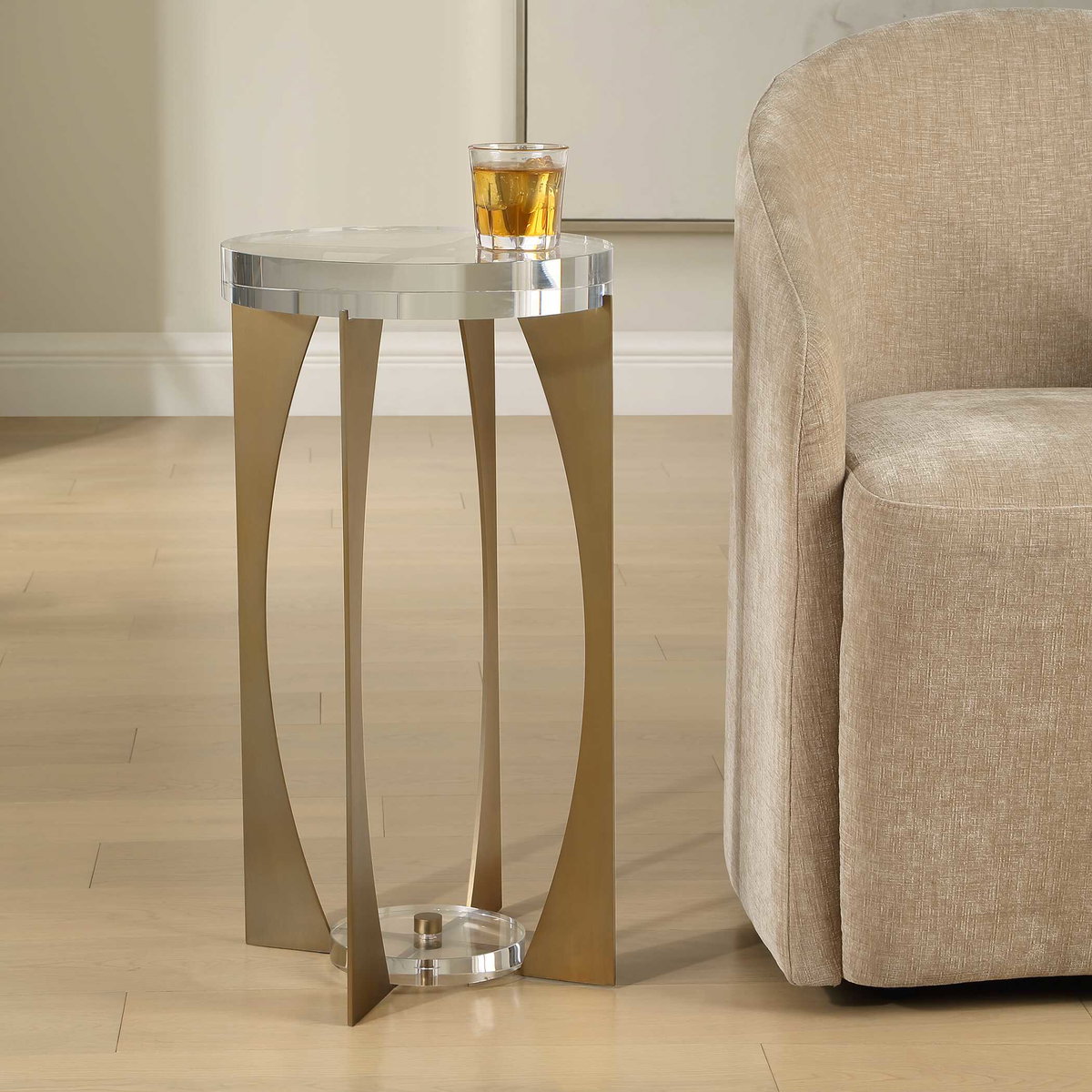 Kolkata Brass Accent Table, Side & End Table by Uttermost, 13.75" width x 24" height x 13.75" depth View 3