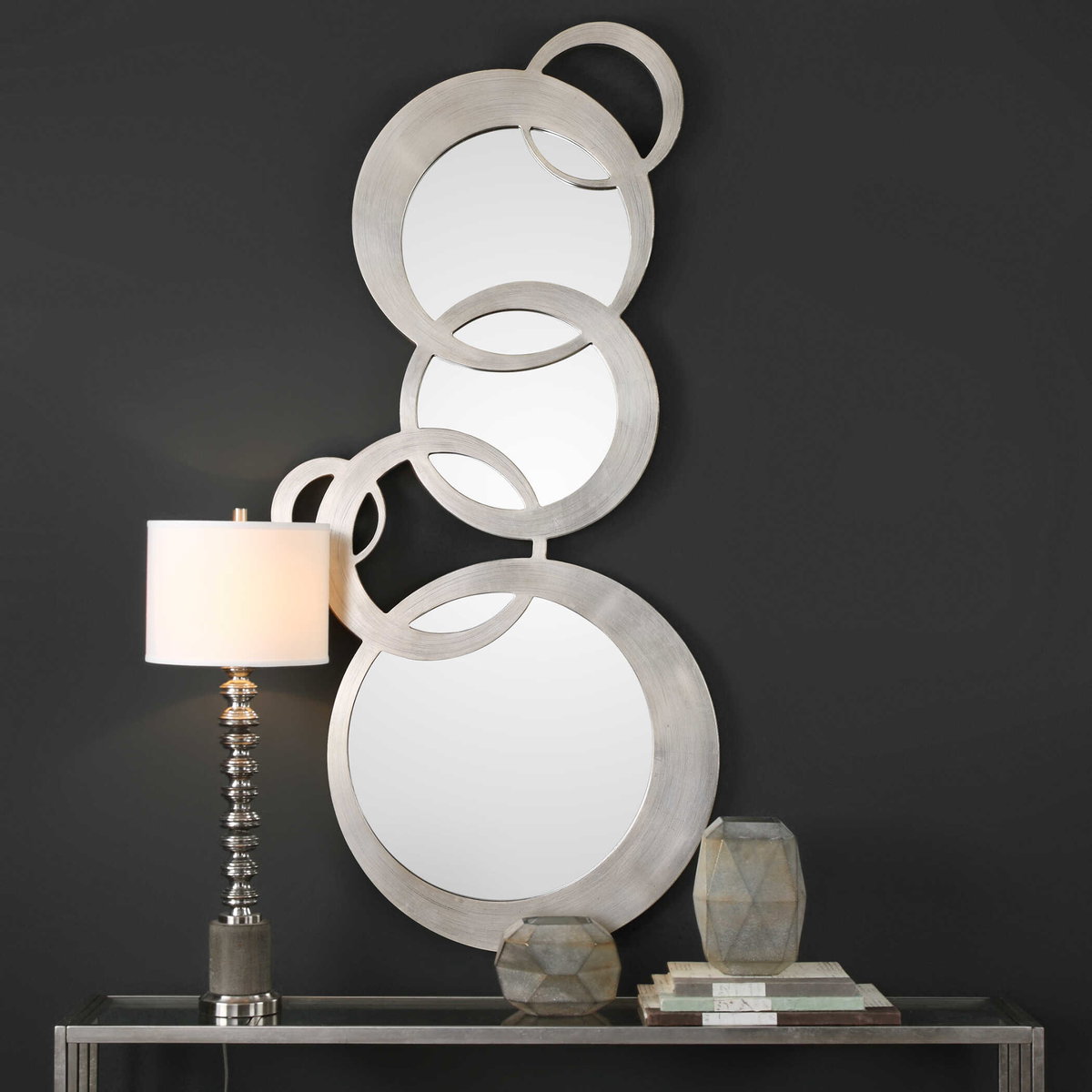 Odiana Silver Rings Modern Mirror, by Uttermost, 33" width x 70" height x 1" depth View 2