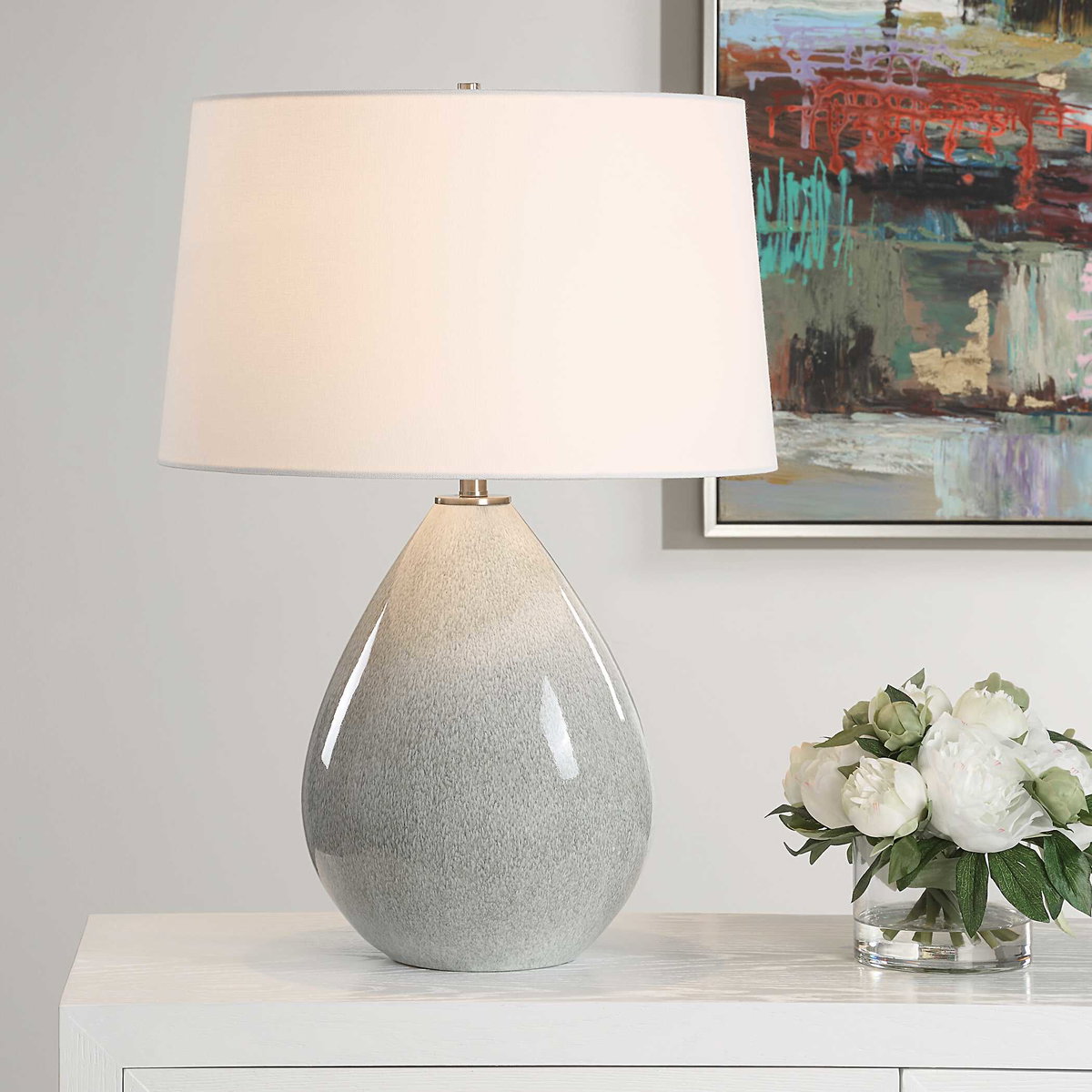 Moray Gray Glaze Table Lamp, by Uttermost, 1'5.25" width x 2'0.25" height x 1'5" depth View 2