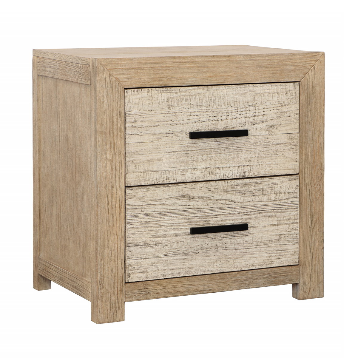 Roux Double Drawer Nightstand Light Warm Wash, by Dovetail, 27.25" width x 27.5" height x 18" depth View 1