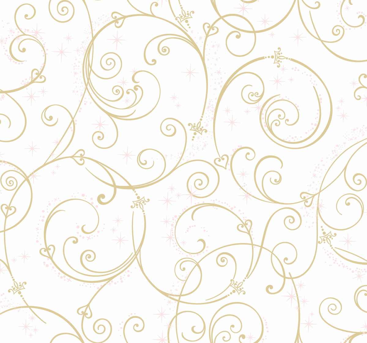 Disney Princess Perfect Scroll Gold Glitter Wallpaper, by York Wall, 27' length x 2'3" width x 0.02" depth