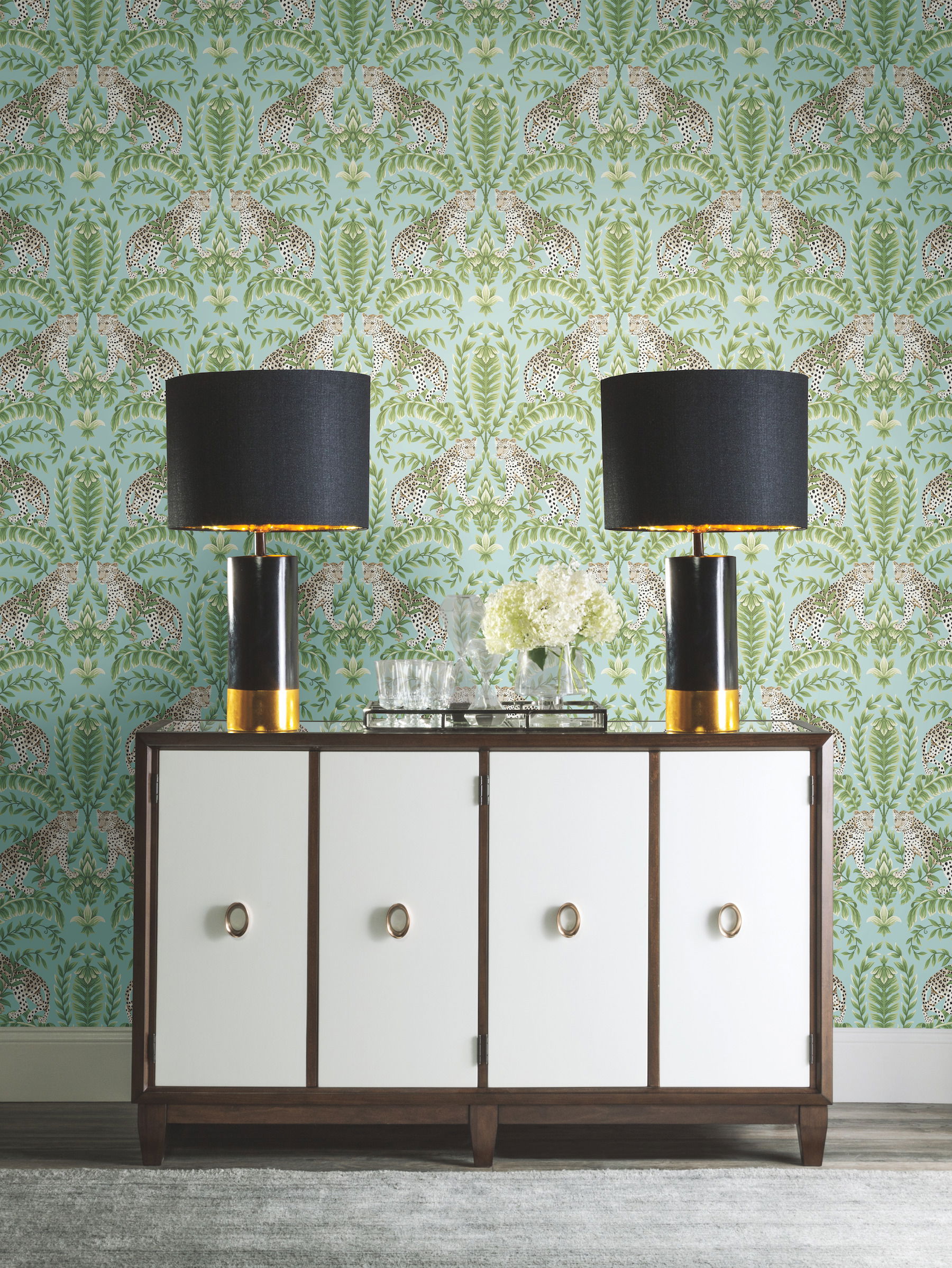 Jungle Leopard Teal Wallpaper, by York Wall, 27' length x 2'3" width x 0.02" depth View 3