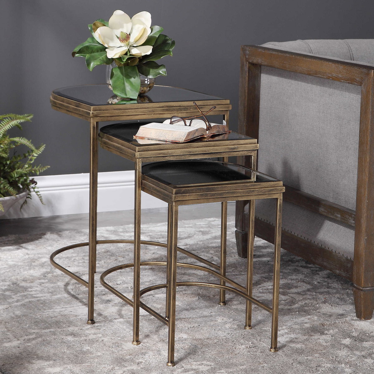 India Nesting Tables Set/3, Furniture by Uttermost, 19" width x 24" height x 17.75" depth View 2