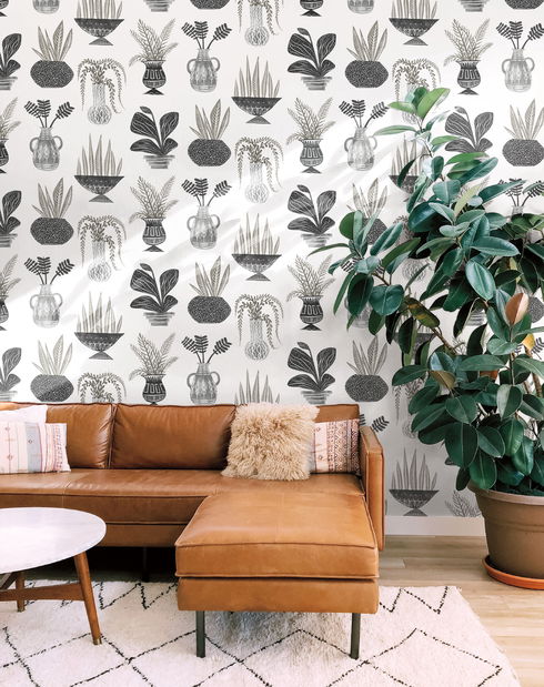 Plant Party Black Peel & Stick Wallpaper