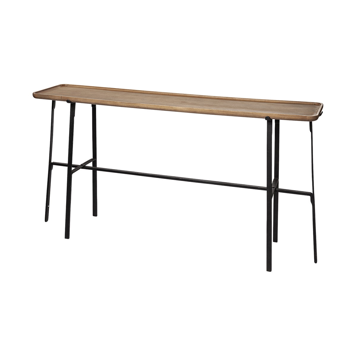 Helios II 60L x 14W x 29H Rectangular Brown Raised Edge Top Console Table, by Mercana, 60" length x 14" width x 29" height View 1