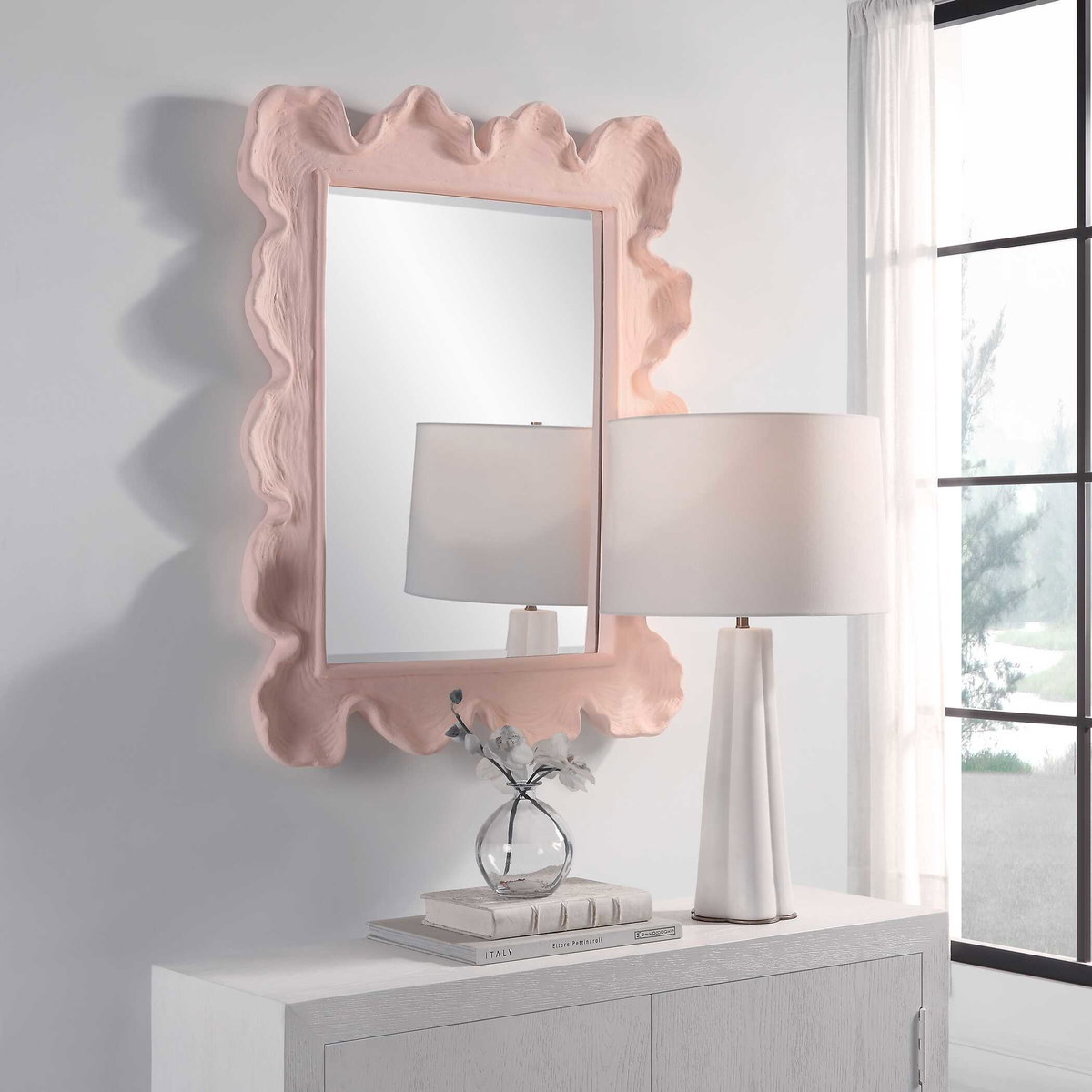 Sea Coral Pink Mirror, by Uttermost, 2'3.12" width x 2'10.25" height x 2.5" depth View 4