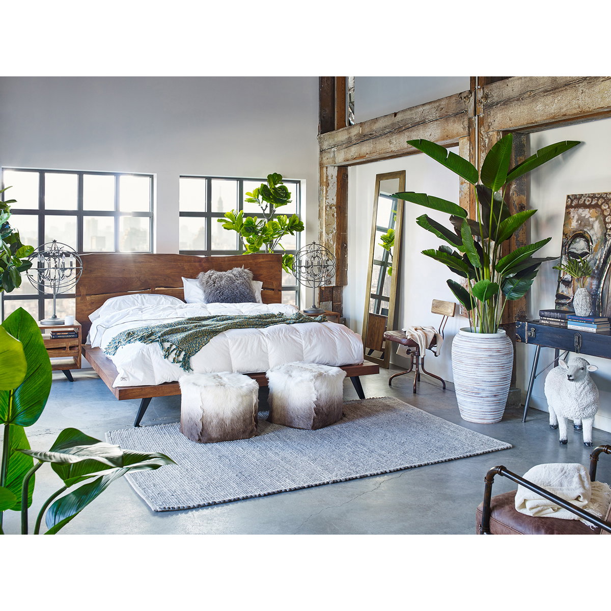 Madagascar Platform Bed King Brown, by Moe's Home, 92" width x 48" height x 90" depth View 12