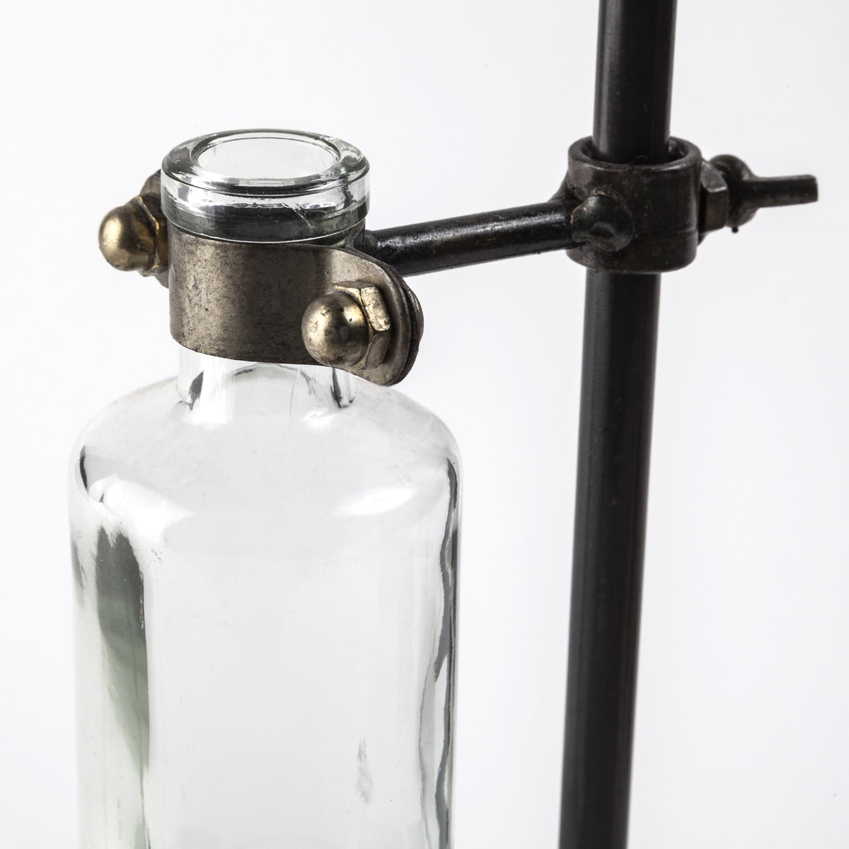 Jarvis Set of Five Dark Brown Metal and Glass Chemistry Inspired Bottles, Vase by Mercana, 5" length x 5.12" width x 12.5" height View 8
