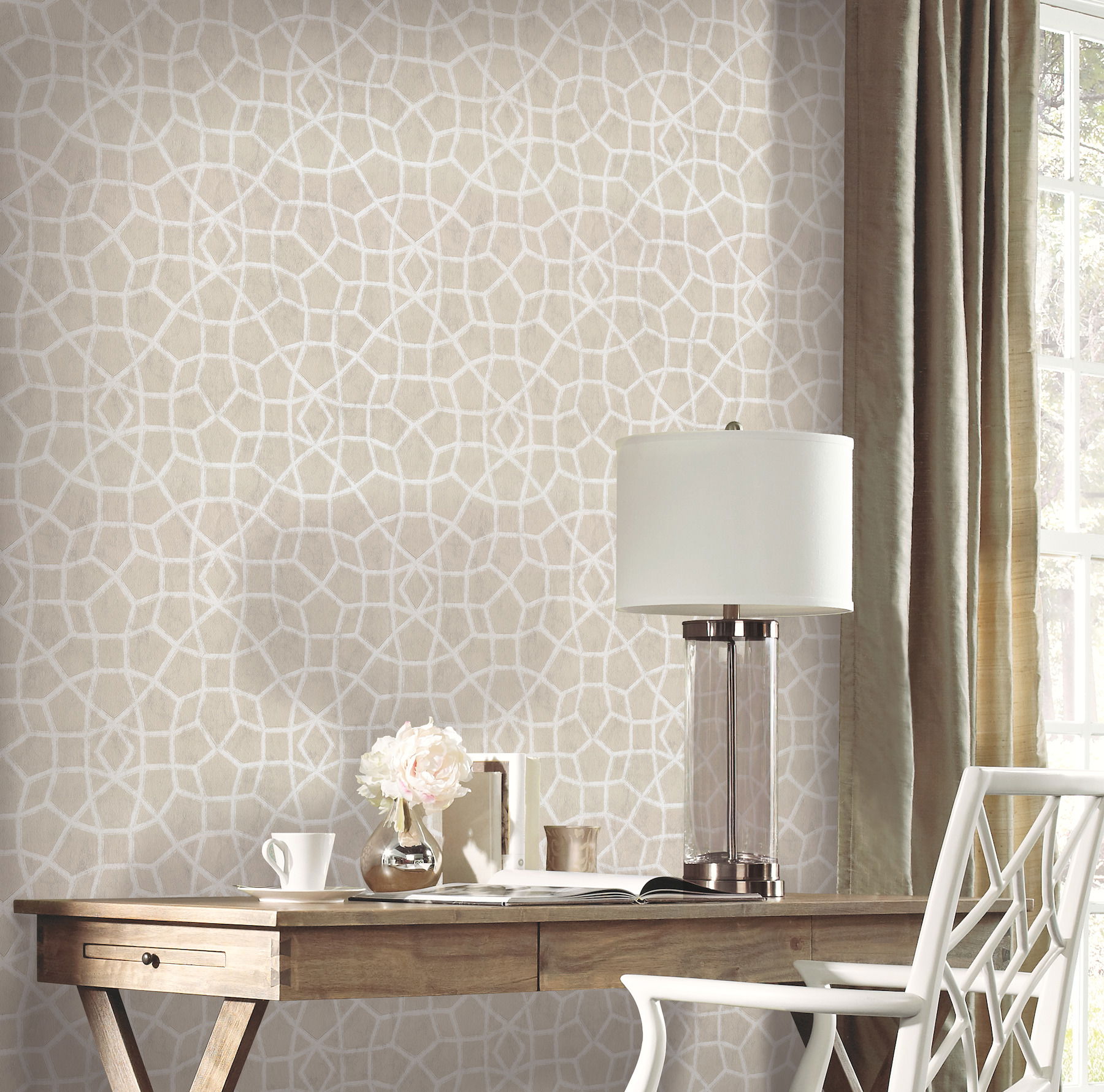 Sculptural Web Beige Wallpaper large image 