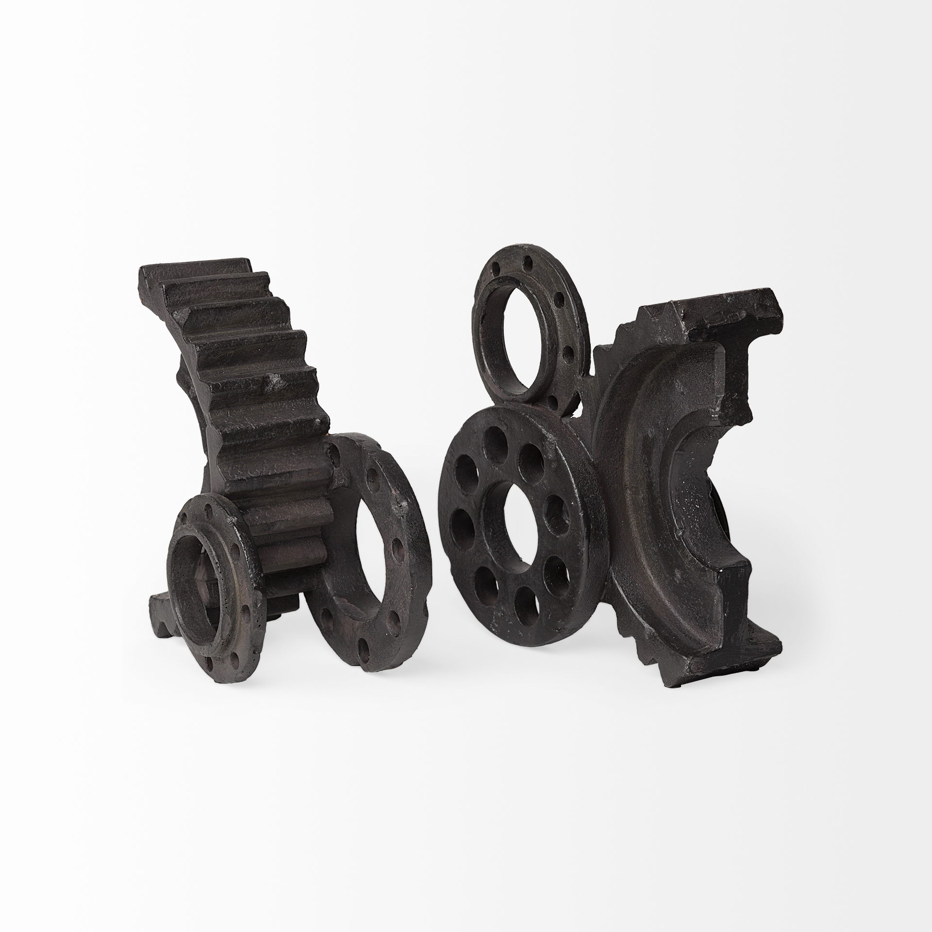Cogsworth Set of 2 14L x 4W Brown Resin Industrial Gear Bookends, by Mercana, 13.58" length x 4" width x 8.07" height View 8