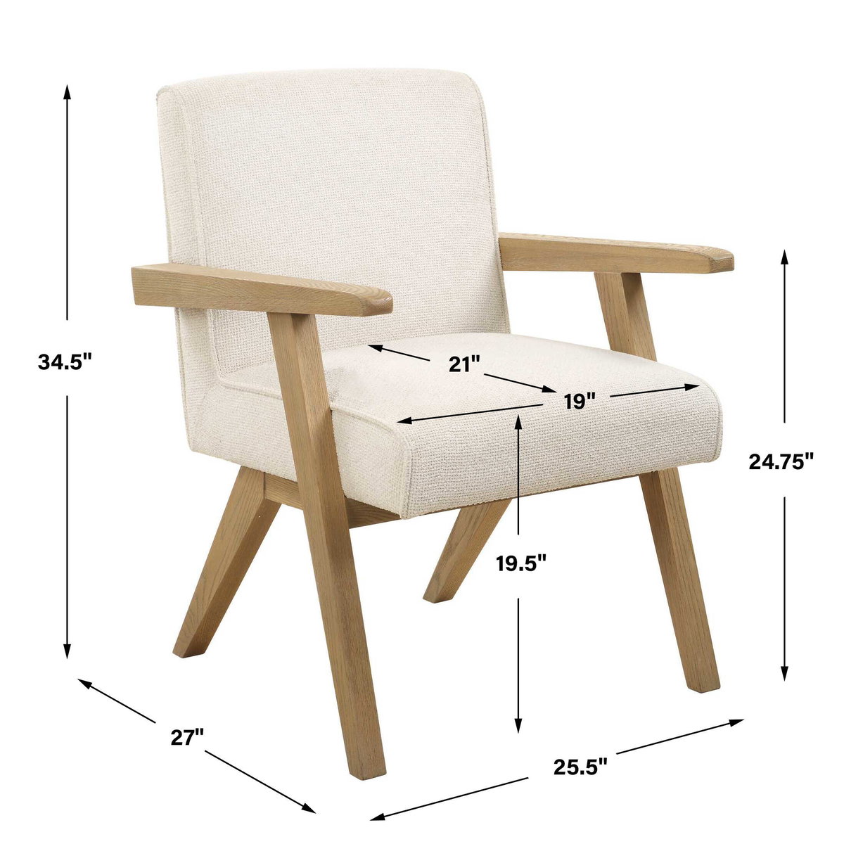 Blakely White Dining Arm Chair, Dining Chair by Uttermost, 25.5" width x 34.5" height x 27" depth View 3