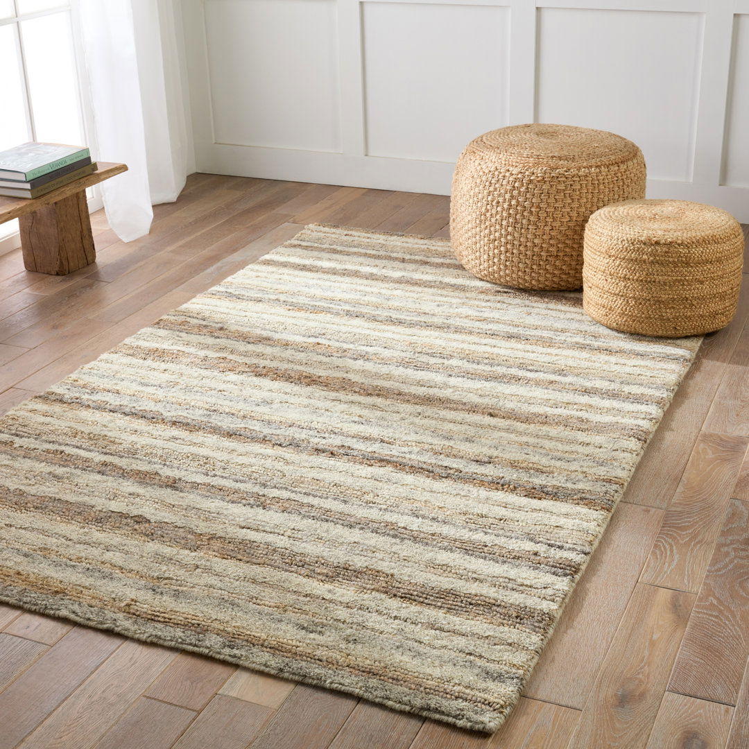 Tikka Handmade Striped Cream/ Gray Area Rug (10'X14') large image 