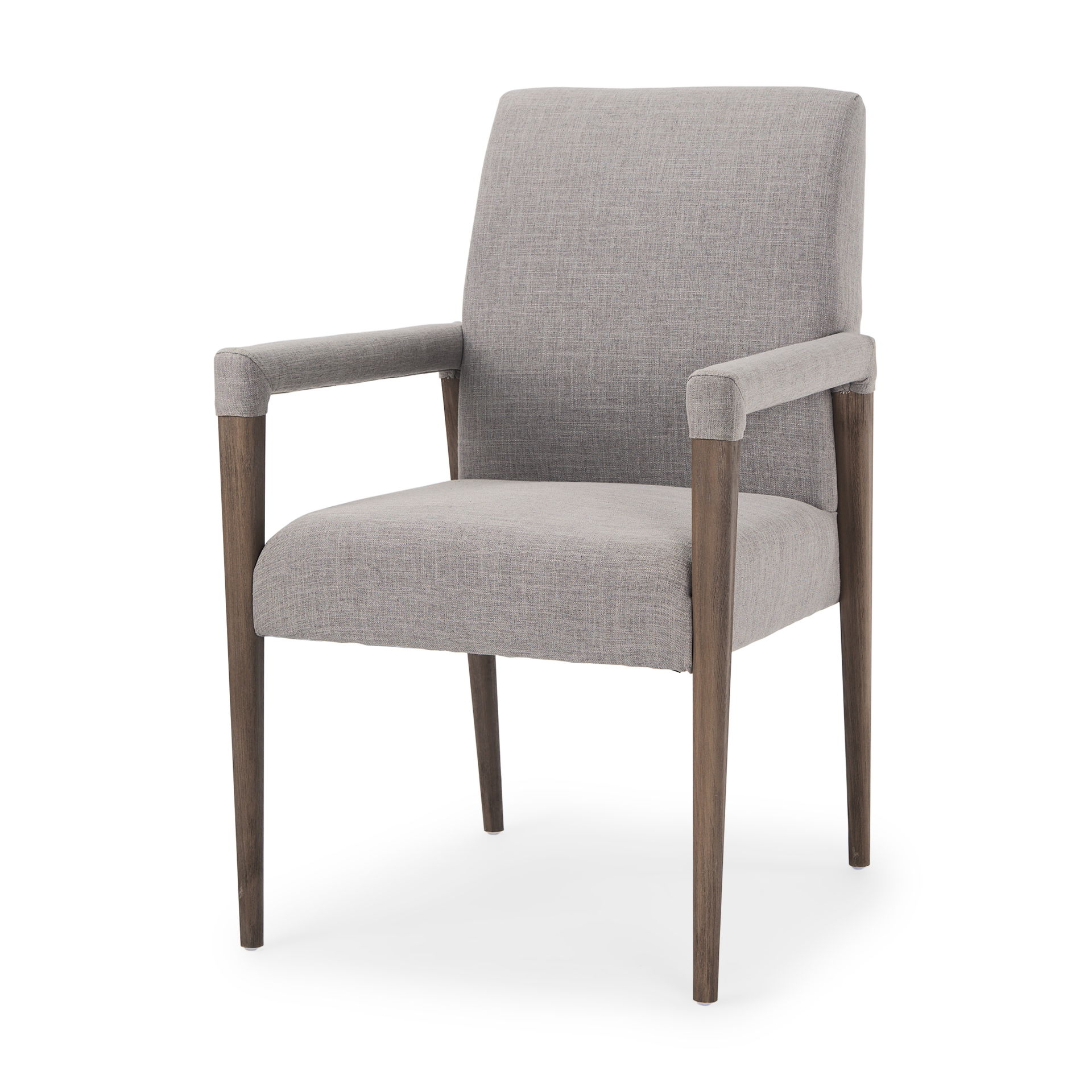 Palisades Grey Fabric Wrap Brown Wooden Frame Dining Chair, by Mercana, 23.75" length x 28" width x 36" height View 1