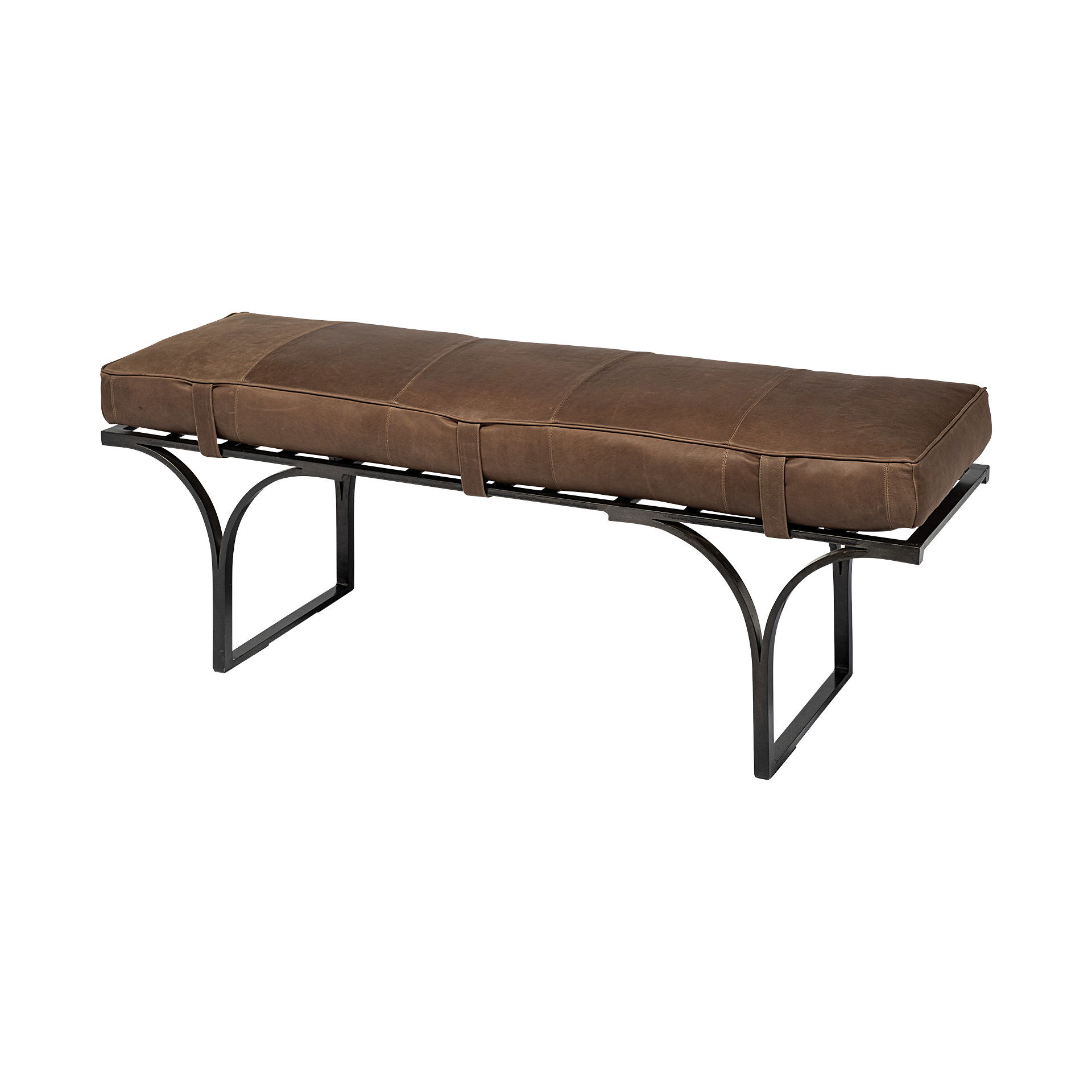 Jessie 55L x 16W Brown Leather Seat with Black Metal Base Accent Bench large image 