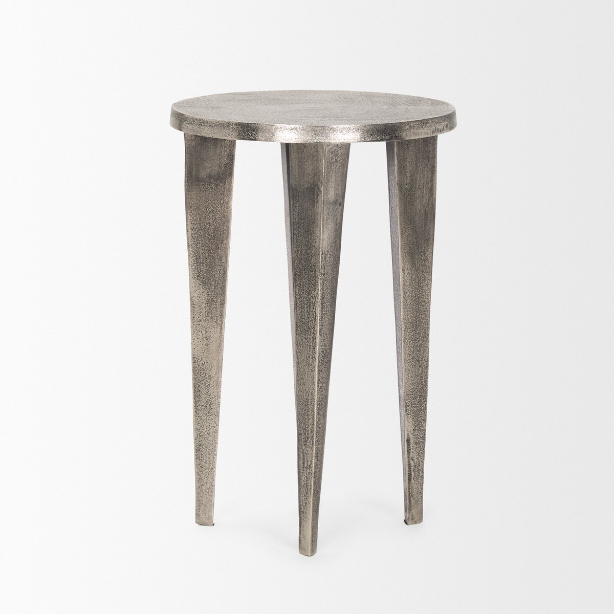Maggie Textured Silver Nickel Cast Aluminum Metal Accent Table, Side & End Table by Mercana, 13.5" length x 13.5" width x 20.5" height View 5