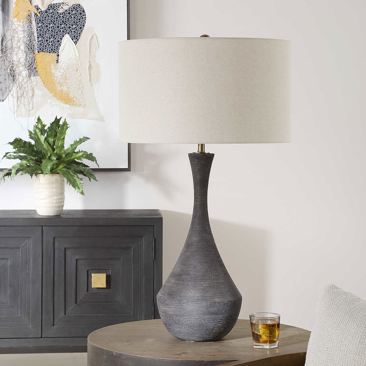 Helston Dark Charcoal Table Lamp, by Uttermost, 19" width x 34" height x 19" depth View 4
