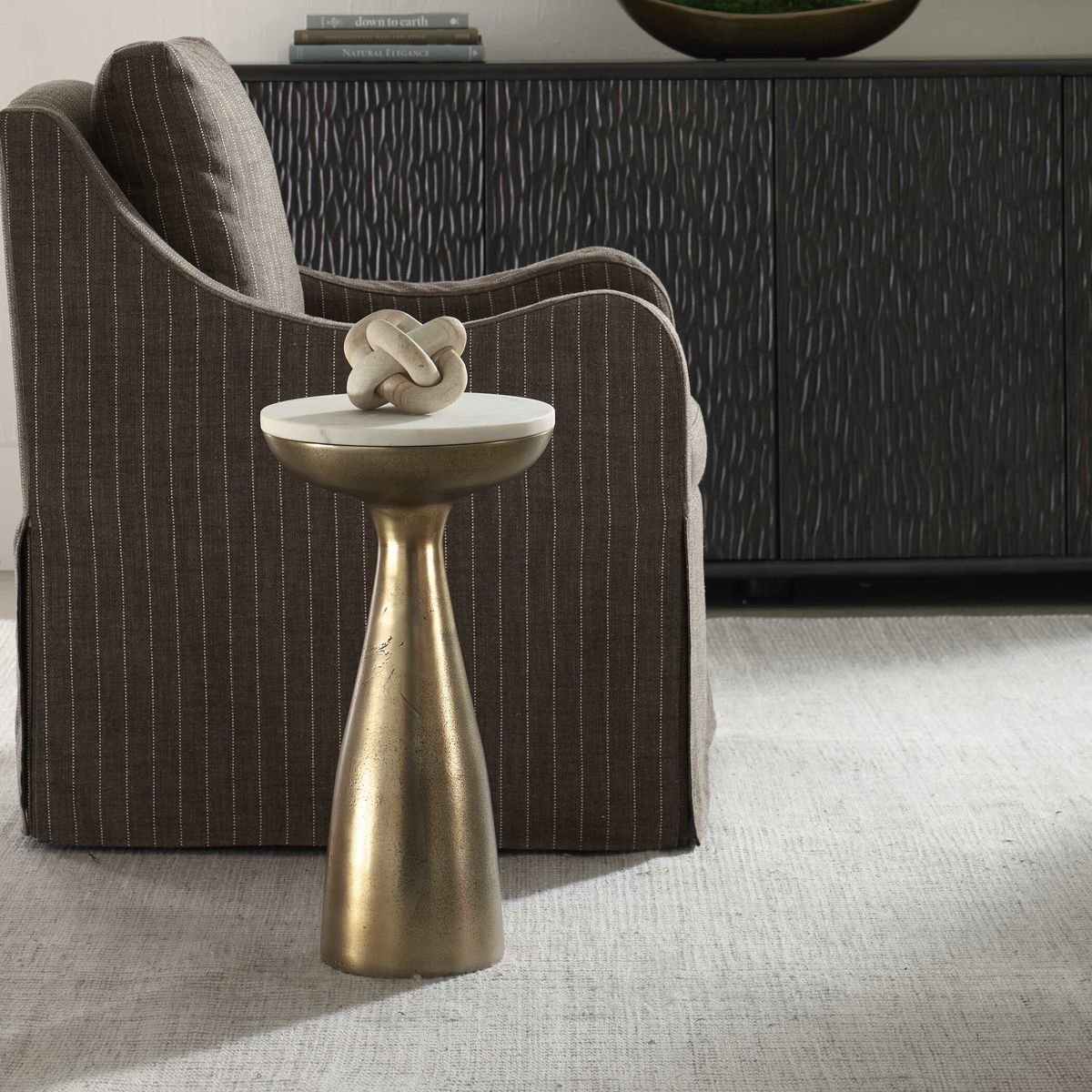 Torin Marble & Brass Drink Table, Side & End Table by Uttermost, 12" width x 22" height x 12" depth View 2