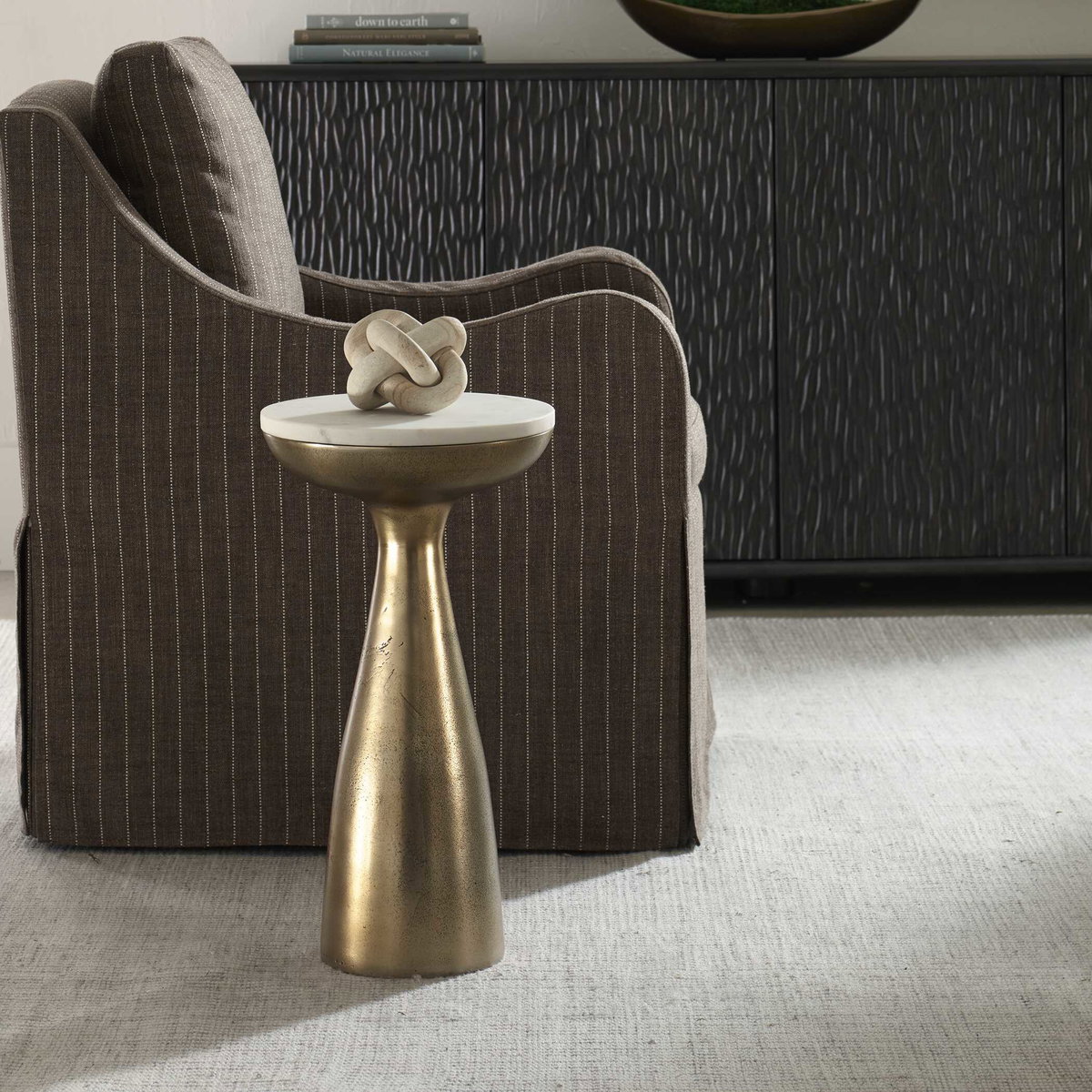 Torin Marble & Brass Drink Table, Side & End Table by Uttermost, 12" width x 22" height x 12" depth View 2