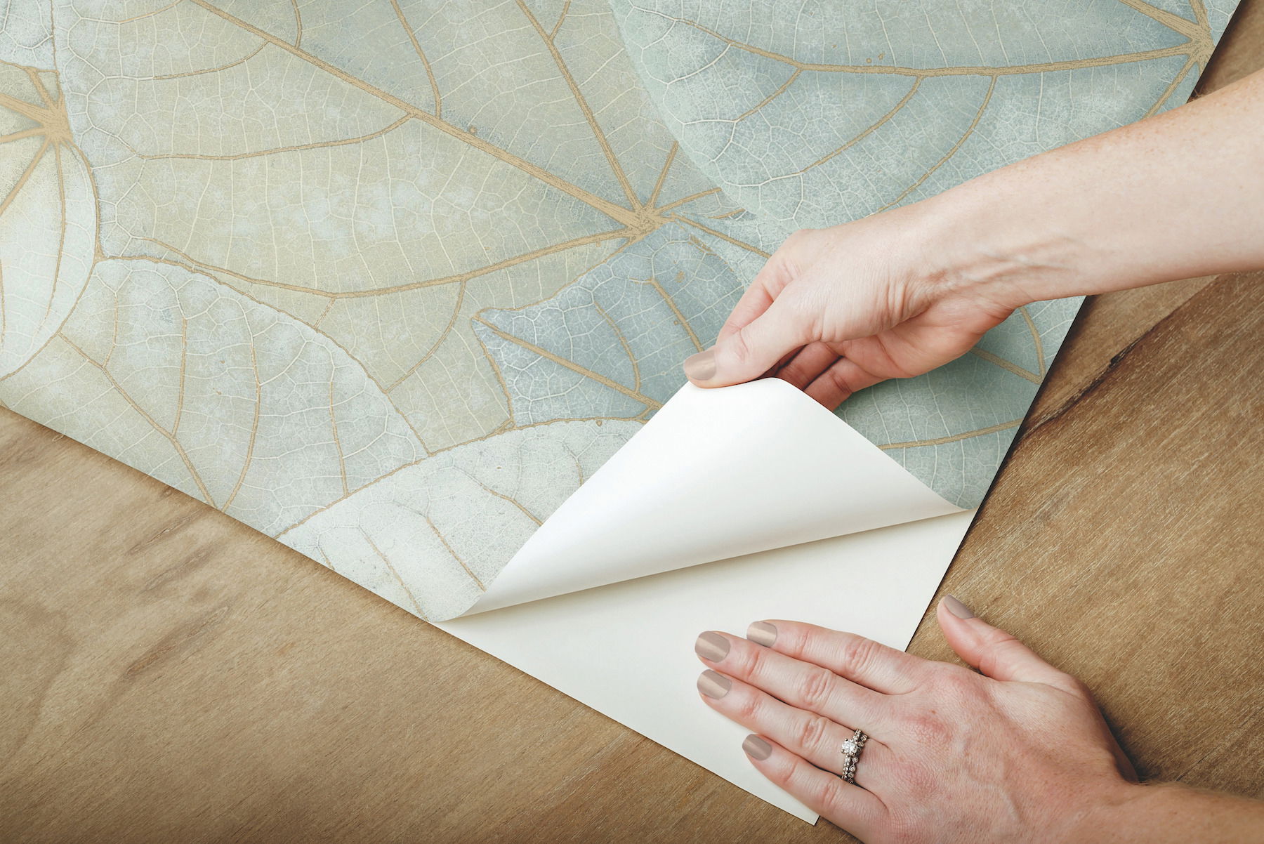 Leaf Concerto Turquoise Peel & Stick Wallpaper large image 