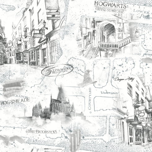 Harry Potter Map White Peel & Stick Wallpaper
