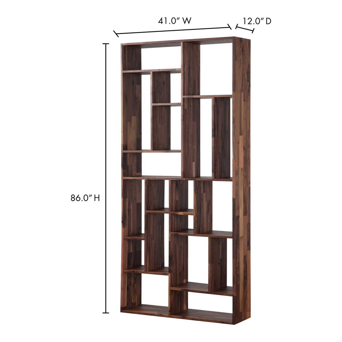 Redemption Shelf Walnut Brown, Shelving & Bookcase by Moe's Home, 41" width x 86" height x 12" depth View 6