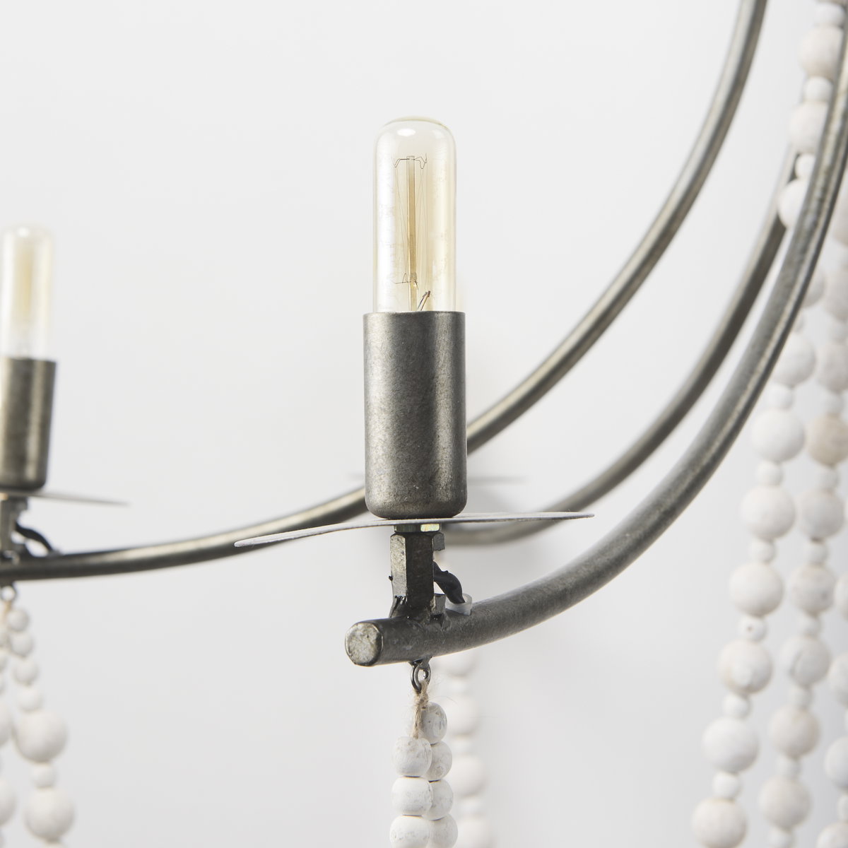 Selma White Wood Bead and Metal Chandelier, by Mercana, 37.8" length x 33.27" width x 96.85" height View 9