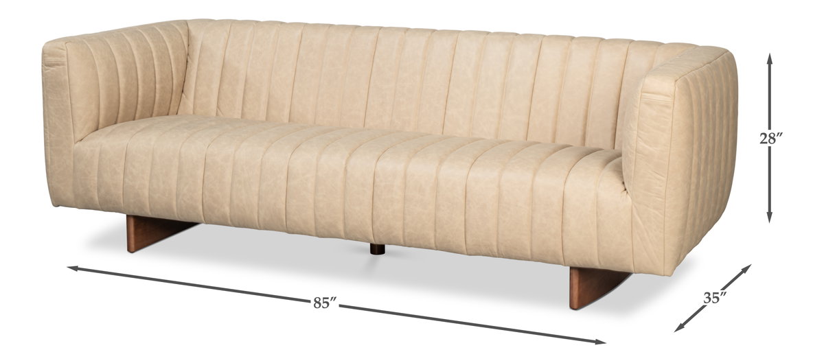Denys Leather Sofa  Cappuccino White, by Sarreid, 2'11" length x 7'1" width x 2'4" height View 13