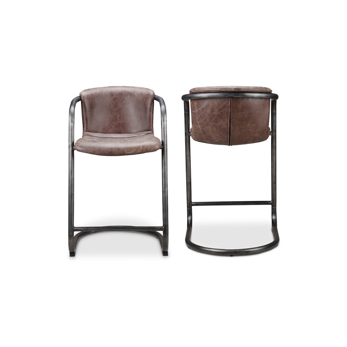 Freeman Counter Stool Grazed Brown Leather - Set Of Two, Counter & Bar Stool by Moe's Home, 22" width x 36" height x 24" depth View 2