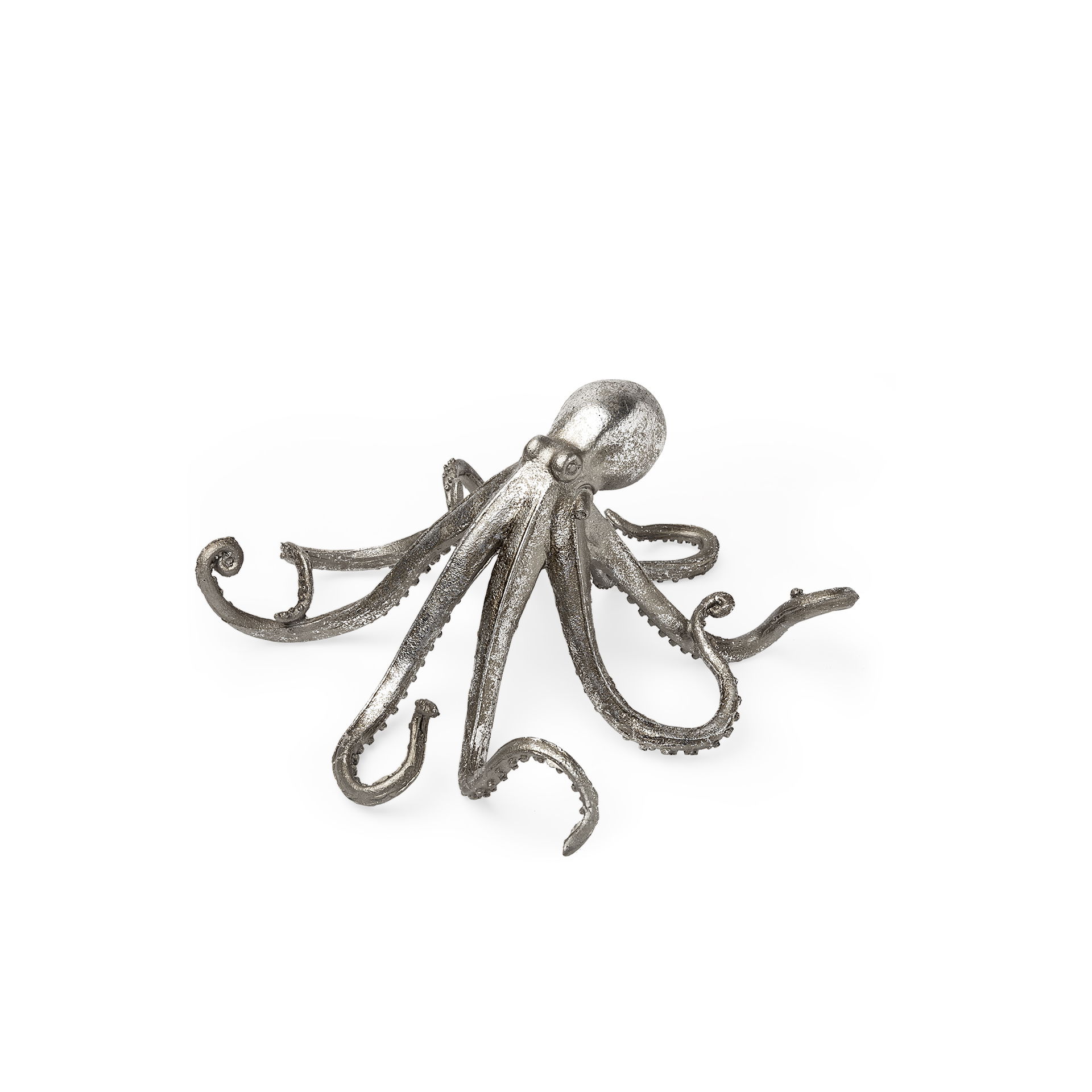 Strafford Small 10L x 9W Silver Resin Octopus, Decorative Object by Mercana, 10" length x 9.06" width x 5.02" height View 1