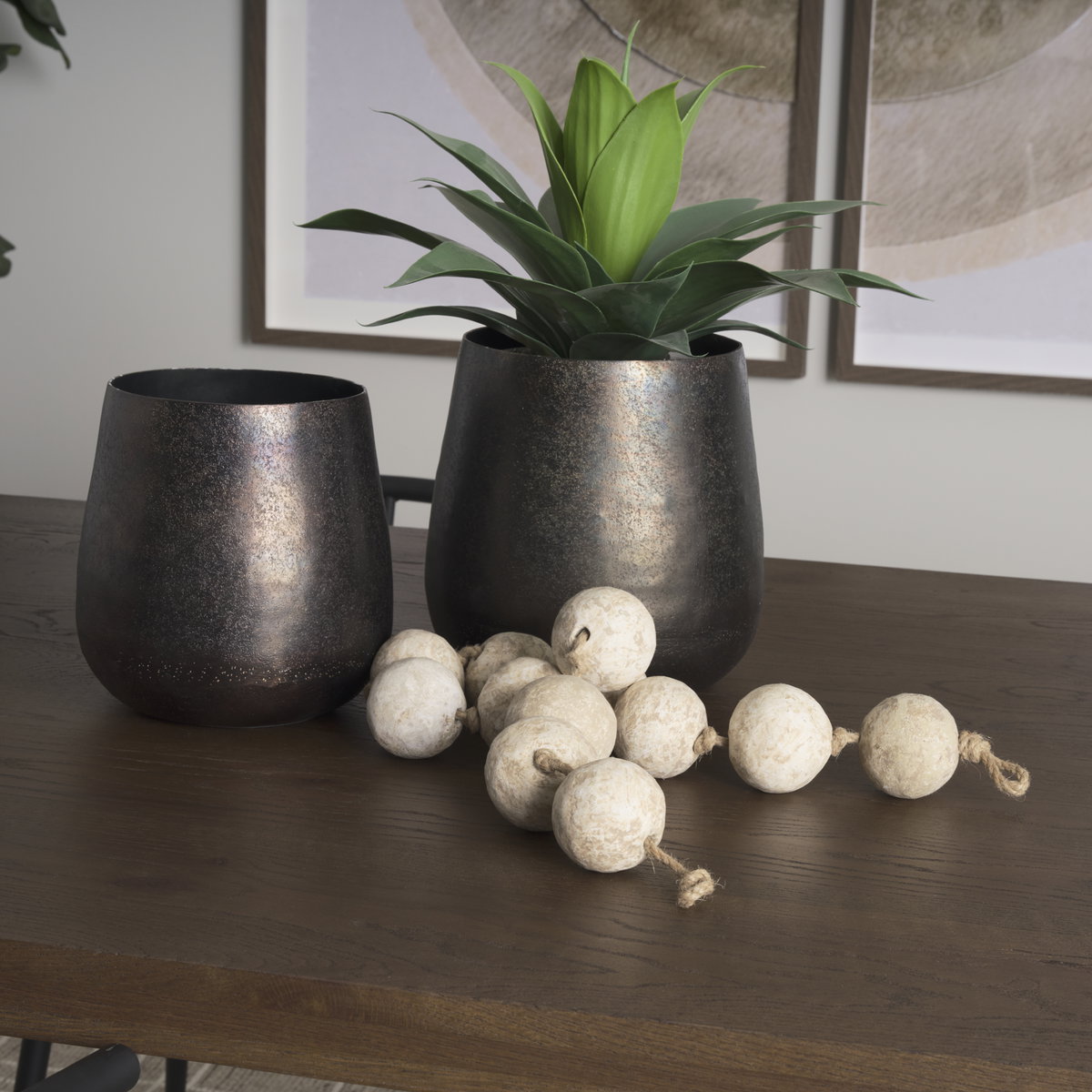 Quade Large Textured Gold Metal Planter, Vase by Mercana, 9" length x 9" width x 9" height View 5