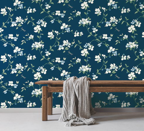 Dogwood Navy Wallpaper