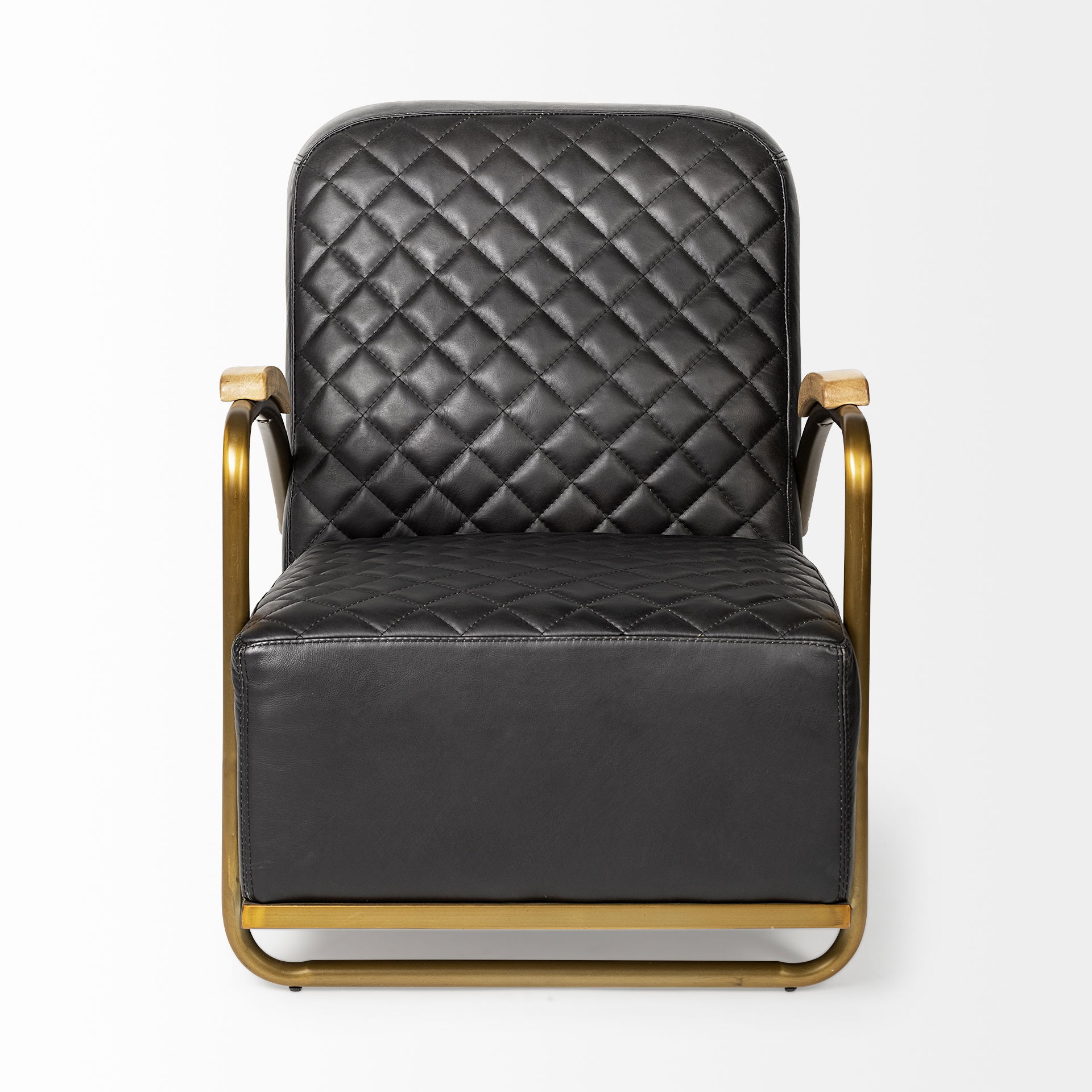 Horace I Black Leather Diamond Pattern with Gold Iron Frame Accent Chair, by Mercana, 26" length x 35.5" width x 31.25" height View 6