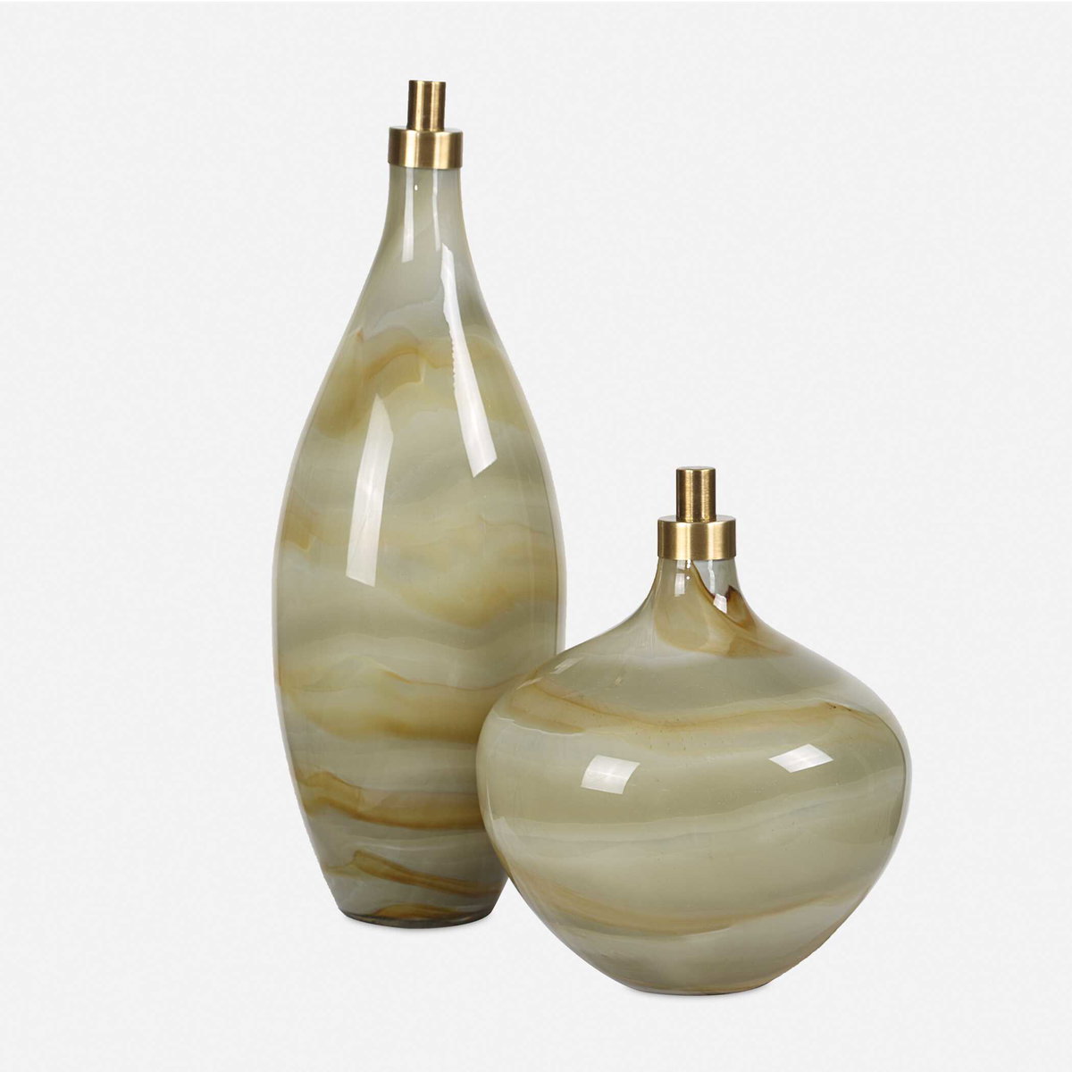 Cascade Glass Bottles Set/2, Vase by Uttermost, 6.25" width x 21.25" height x 6.25" depth View 3