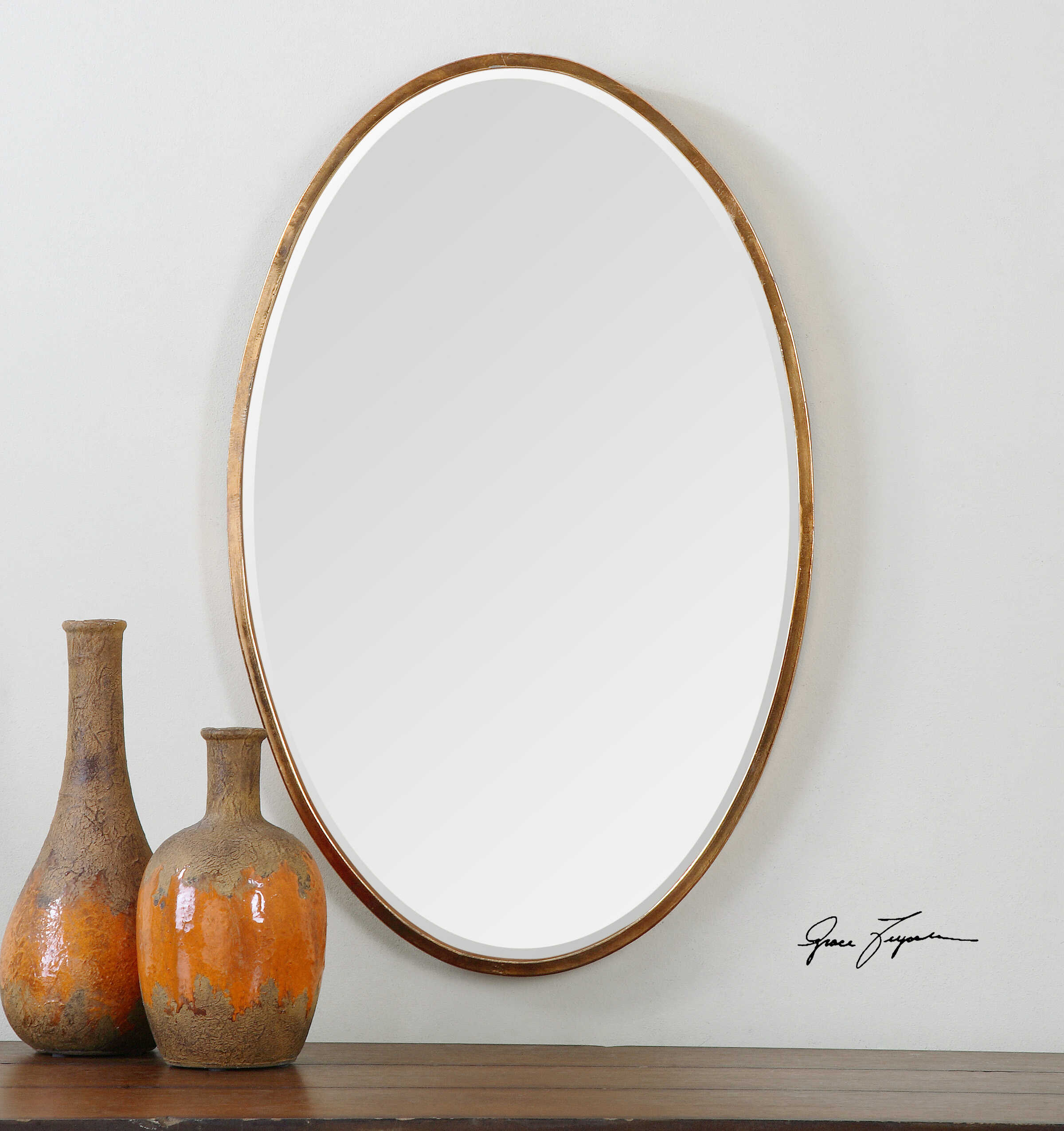 Herleva Gold Oval Mirror, by Uttermost, 17.75" width x 27.87" height x 1.12" depth View 5